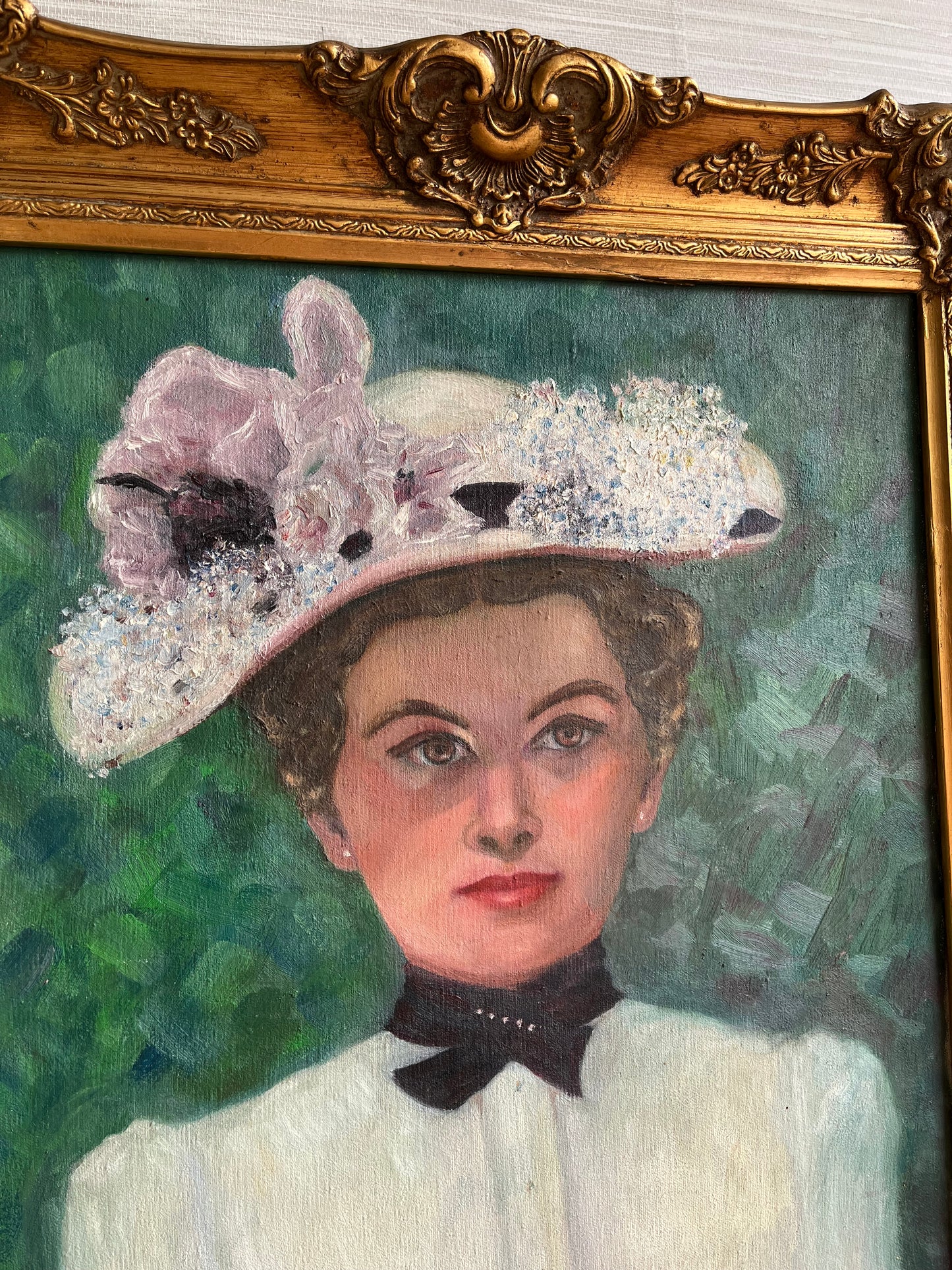 Vintage Portrait “Great Aunt Katherine” Original Painting Ornate Gold Wood Frame