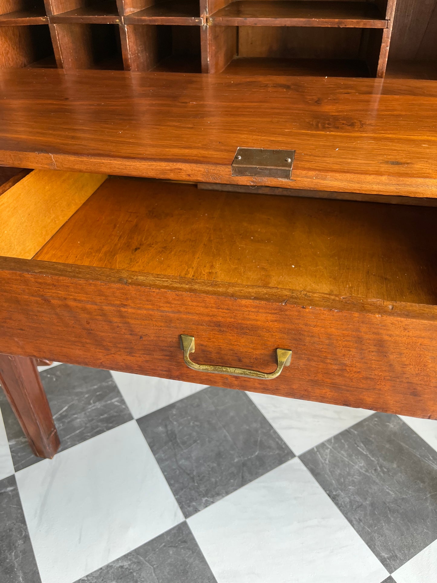 Rare Antique Hand Crafted Secretary Hutch Cabinet Federal Desk with Original Hand Blown Wavy Glass | Adjustable Shelves, Solid Walnut, Circa 1850s
