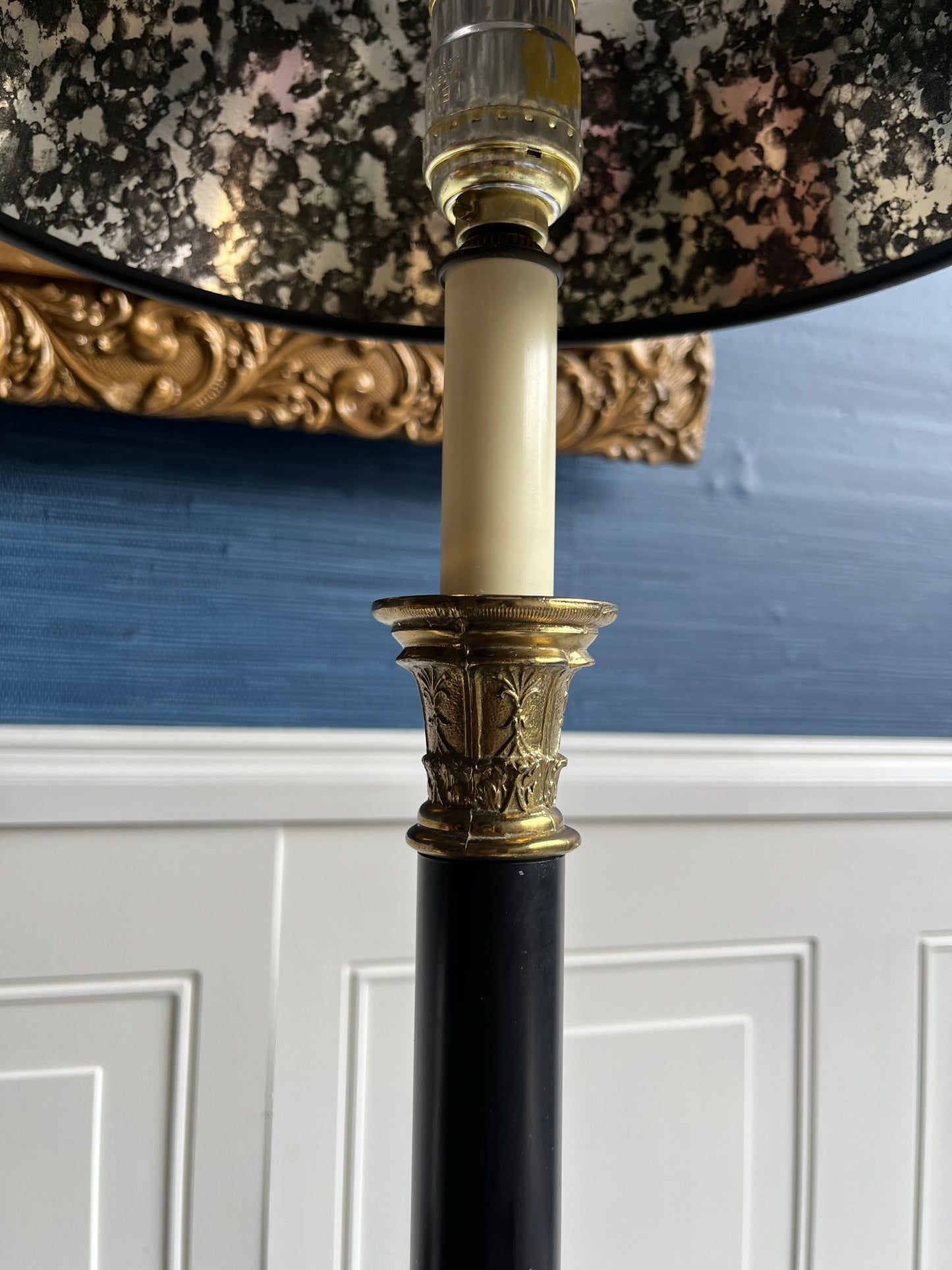 Vintage French Bouillotte-Style Table Lamp – Black Shade & Ornate Neoclassical Base