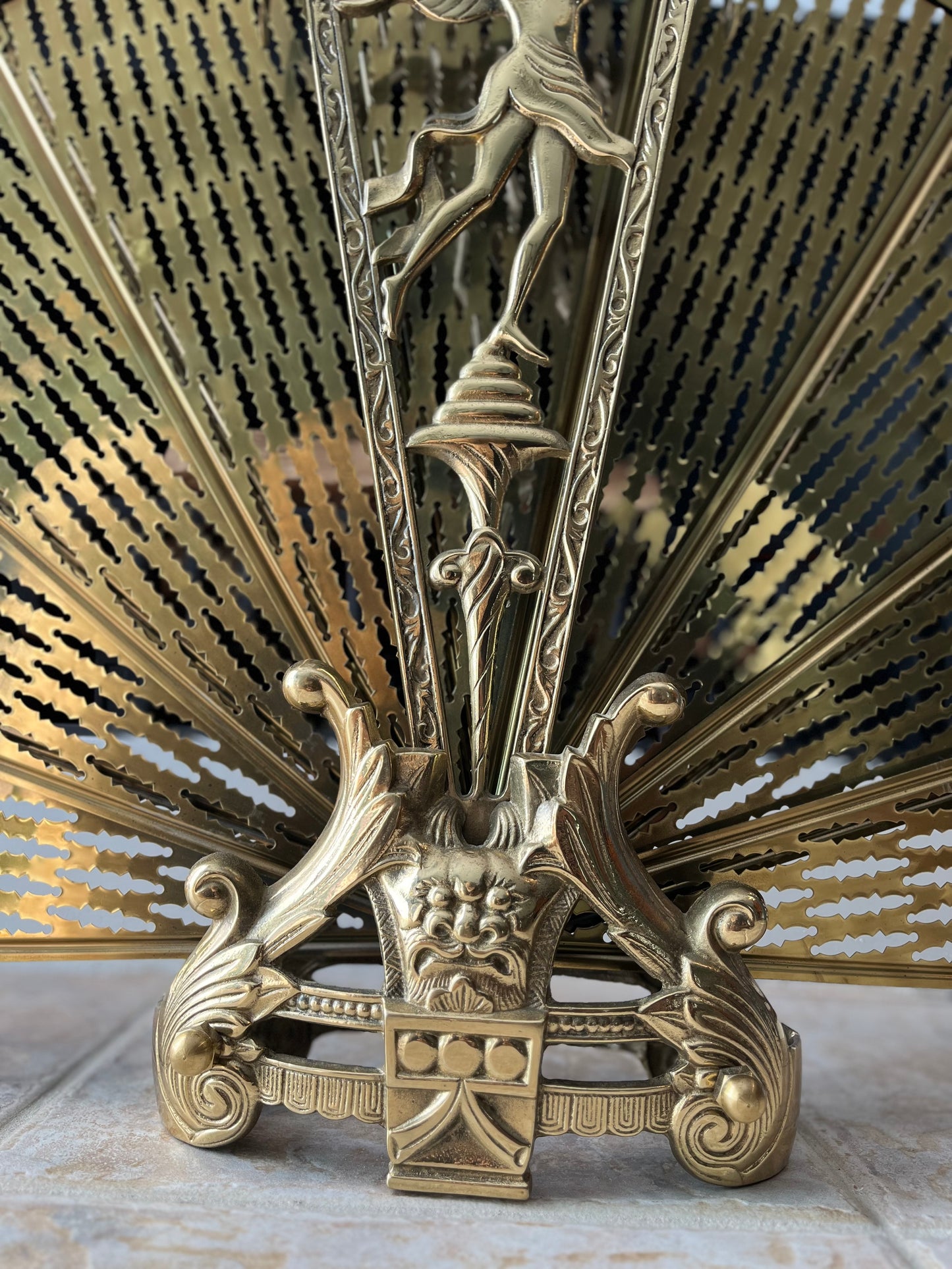 Vintage Brass Peacock Folding Fireplace Screen