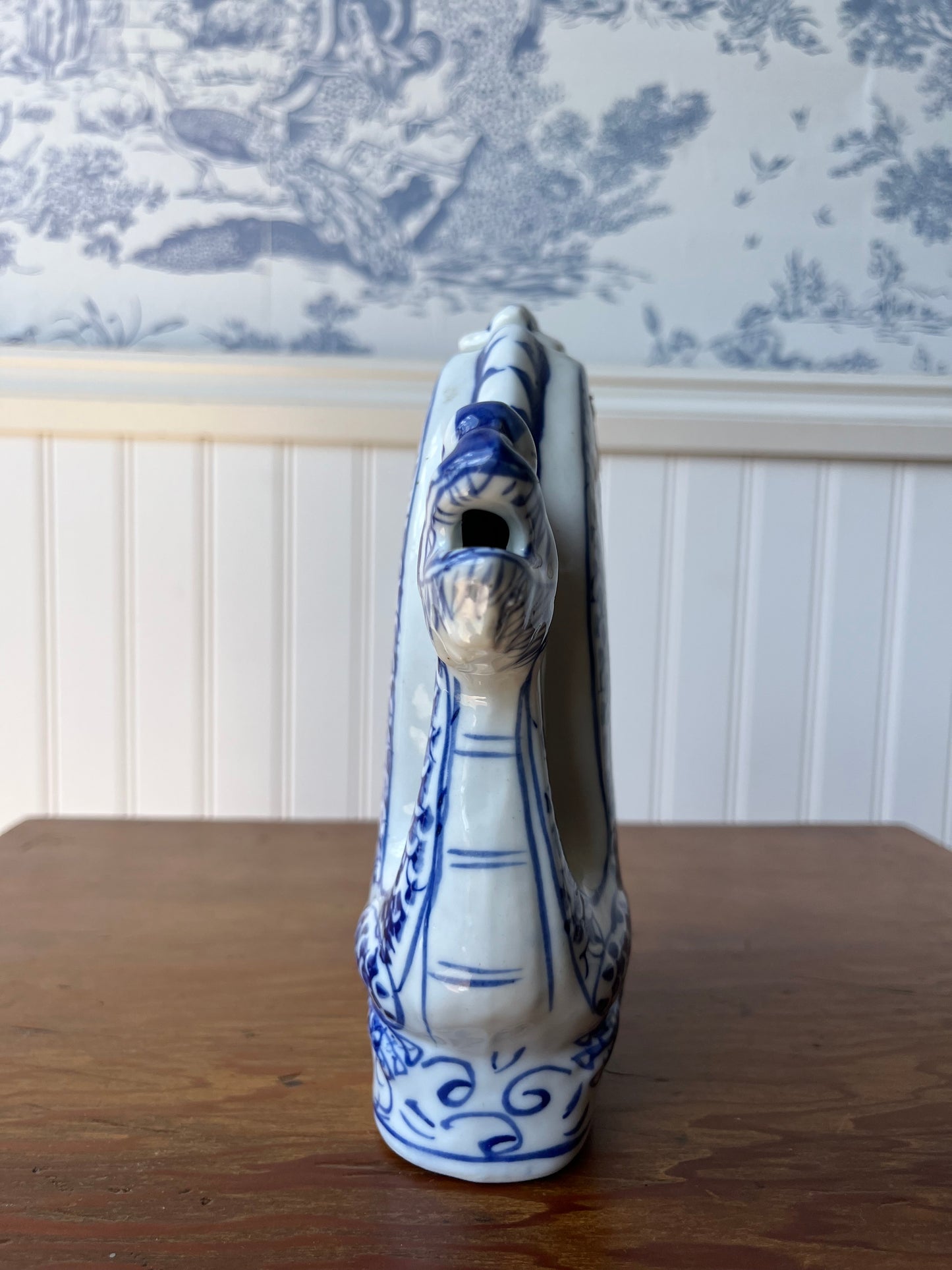 Vintage Hand Painted Blue and White Porcelain Chinese Dragon Teapot with Reign Mark