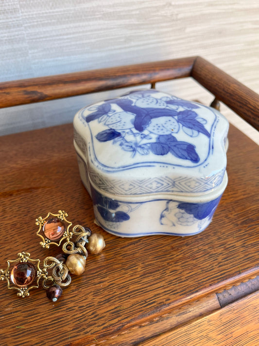 Blue & White Chinese Hand Painted Lidded Box