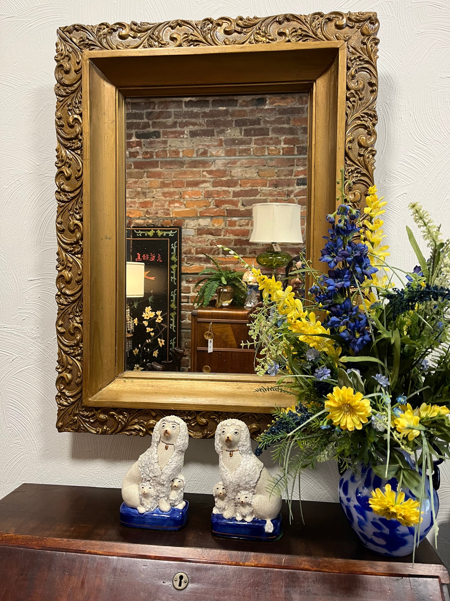 Exquisite Antique Giltwood Mirror with Intricate Gesso Overlay