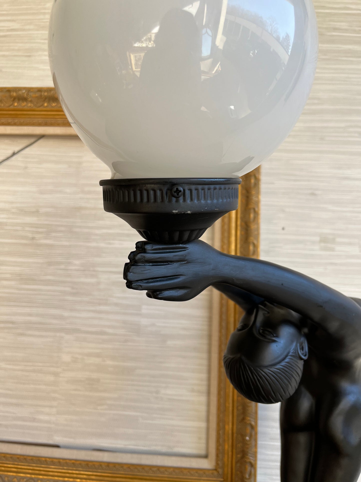 Vintage Art Deco Revival Nude Black Woman Stretching Globe Lamp – Le Verrier Style