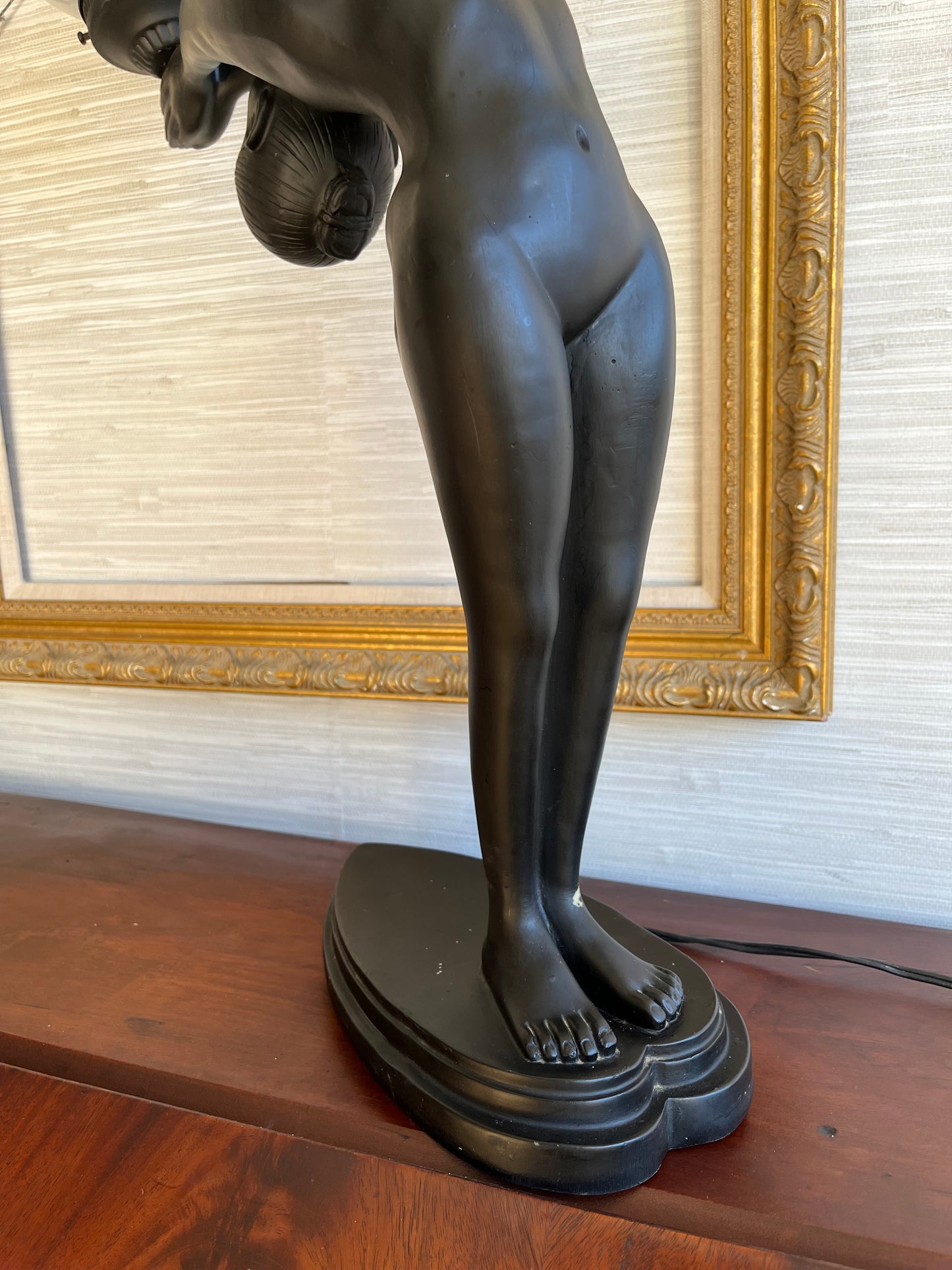 Vintage Art Deco Revival Nude Black Woman Stretching Globe Lamp – Le Verrier Style