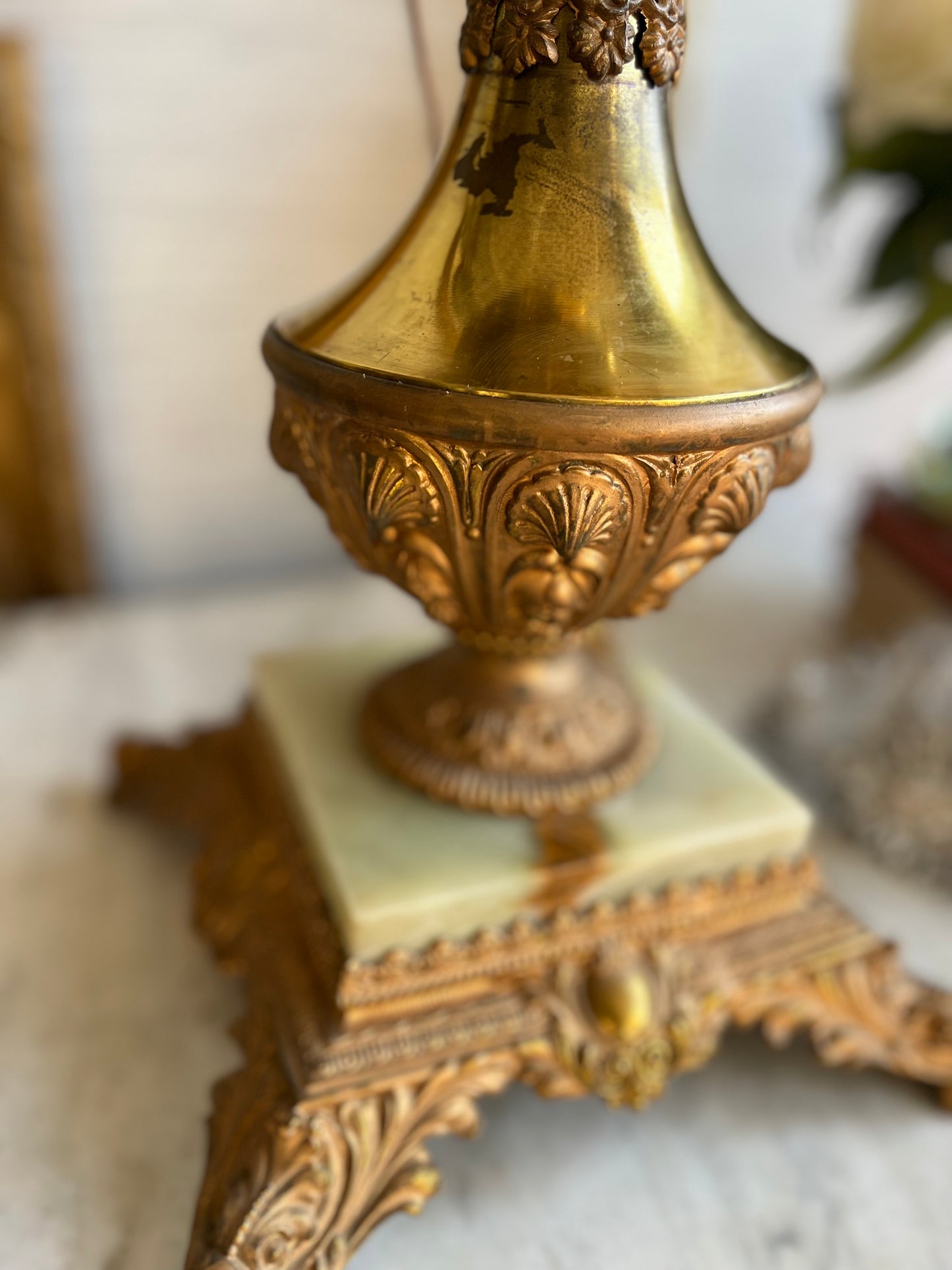 Antique Victorian Parlor Brass Banquet Gone With The Wind Hand Painted Floral Electrified Oil Lamp circa late 1800s