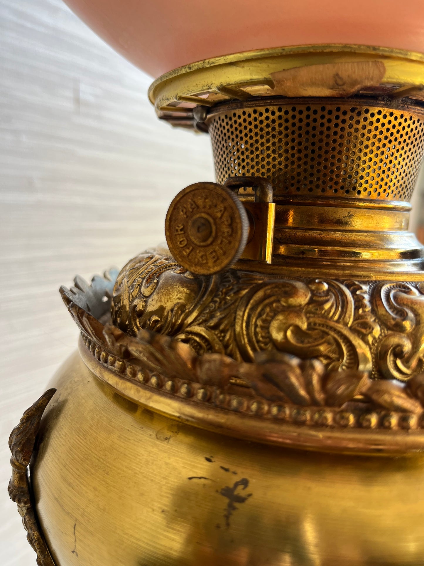 Antique Victorian Parlor Brass Banquet Gone With The Wind Hand Painted Floral Electrified Oil Lamp circa late 1800s