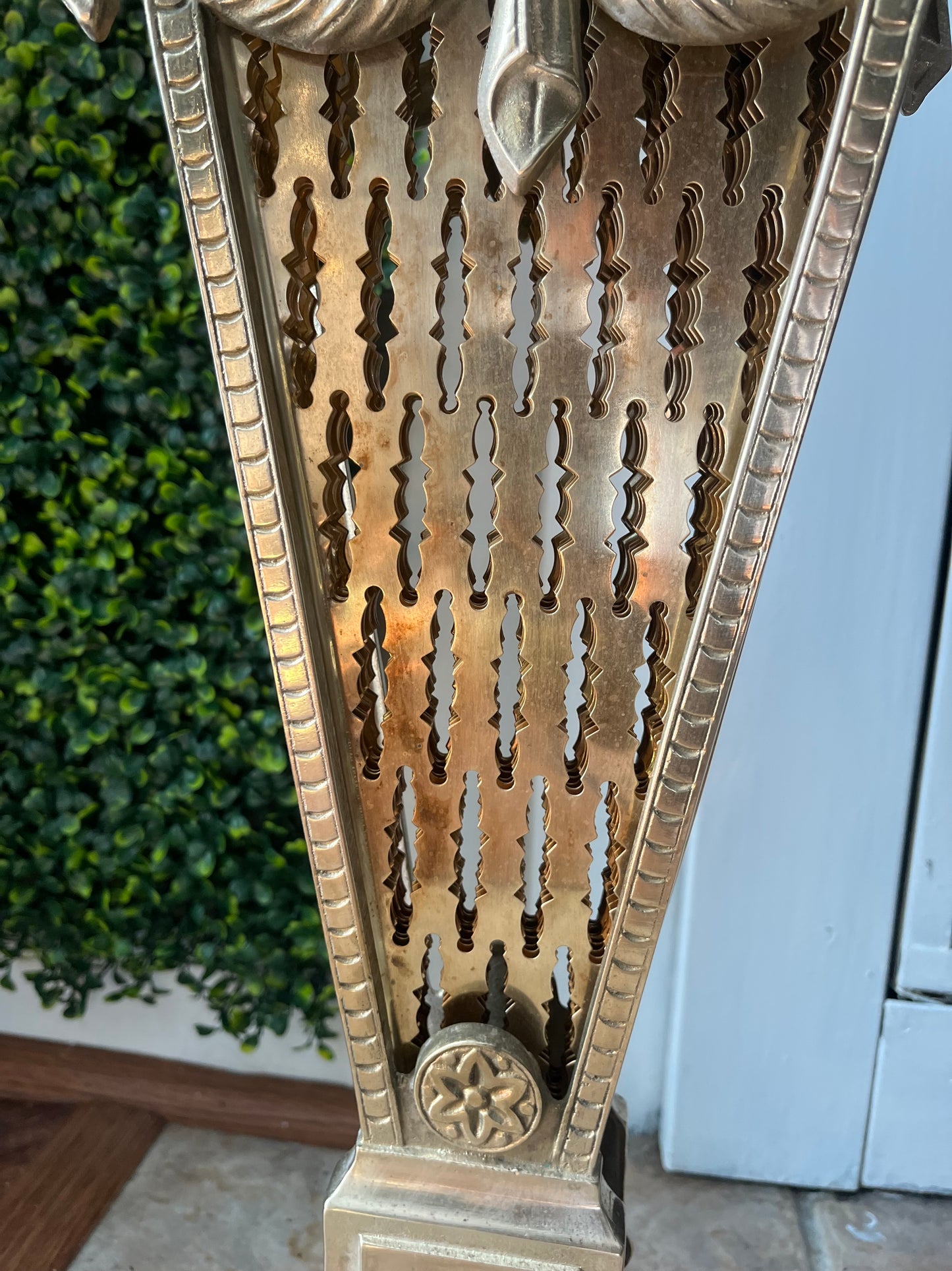 1920s Cameo Victorian Style Brass Peacock Fireplace Folding Fan Screen