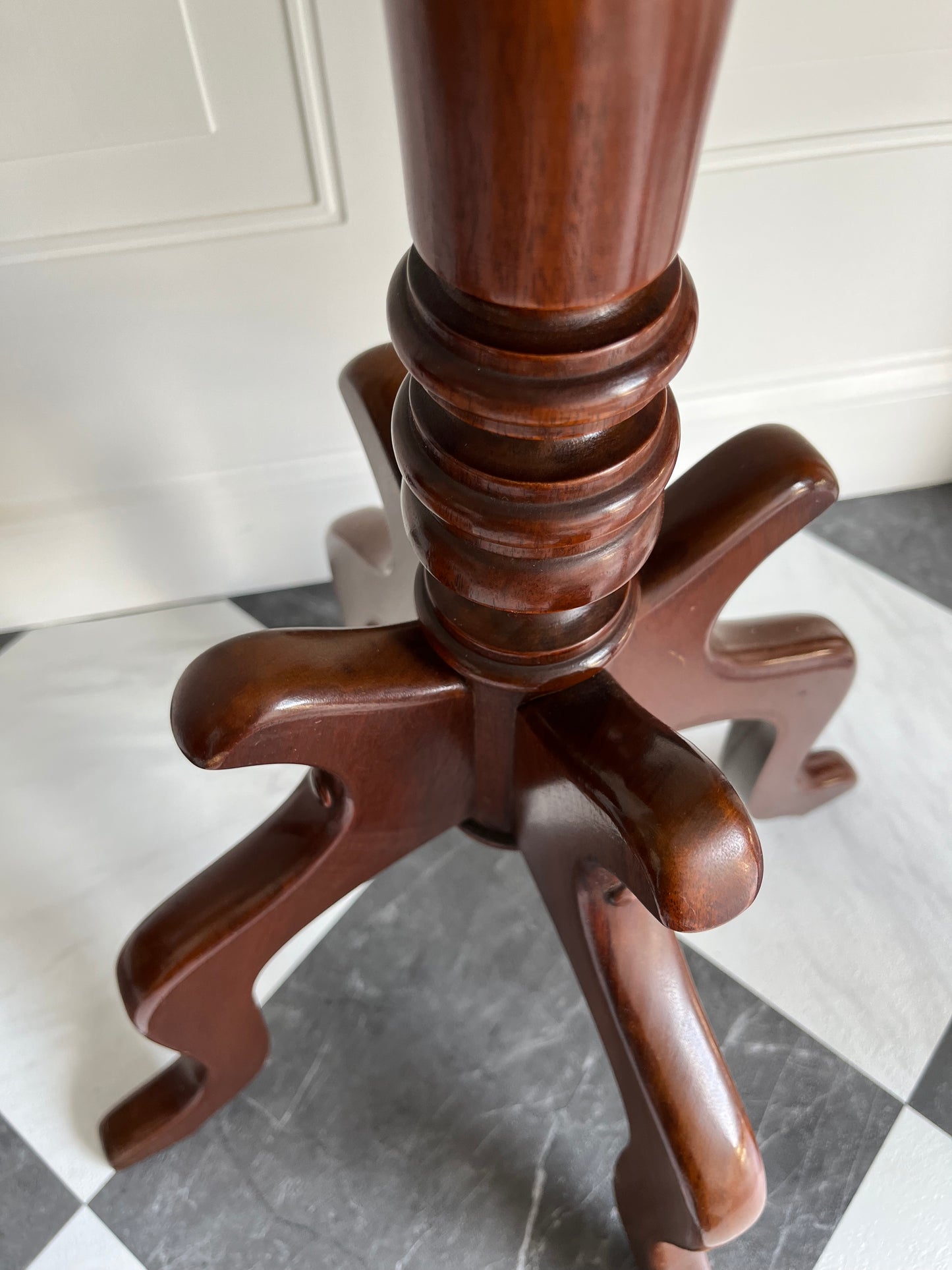 Italian Marble & Mahogany Pedestal Table – Vintage 1950s Plant or Display Stand