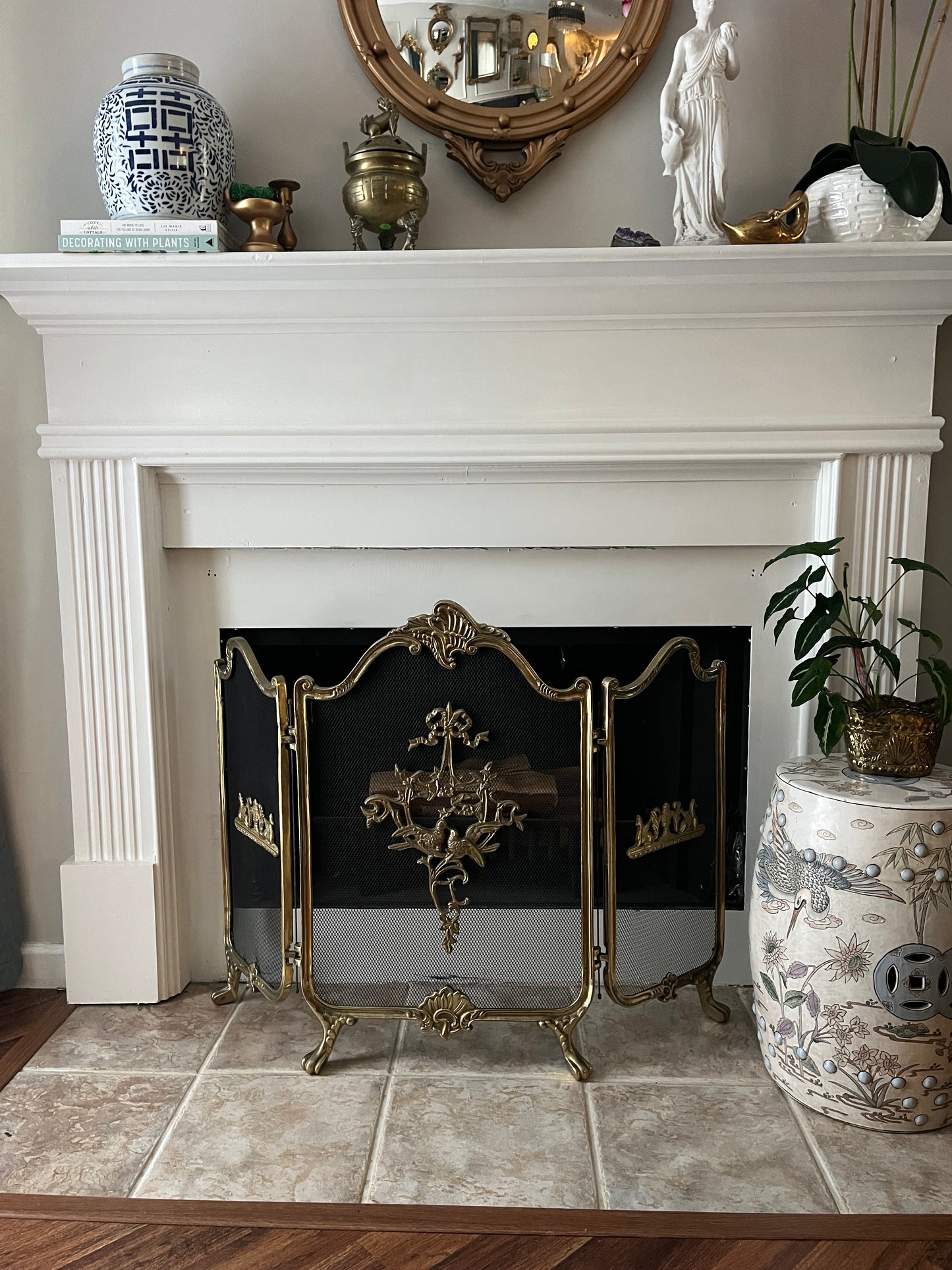 Vintage French Provincial Style Solid Brass Fireplace Screen