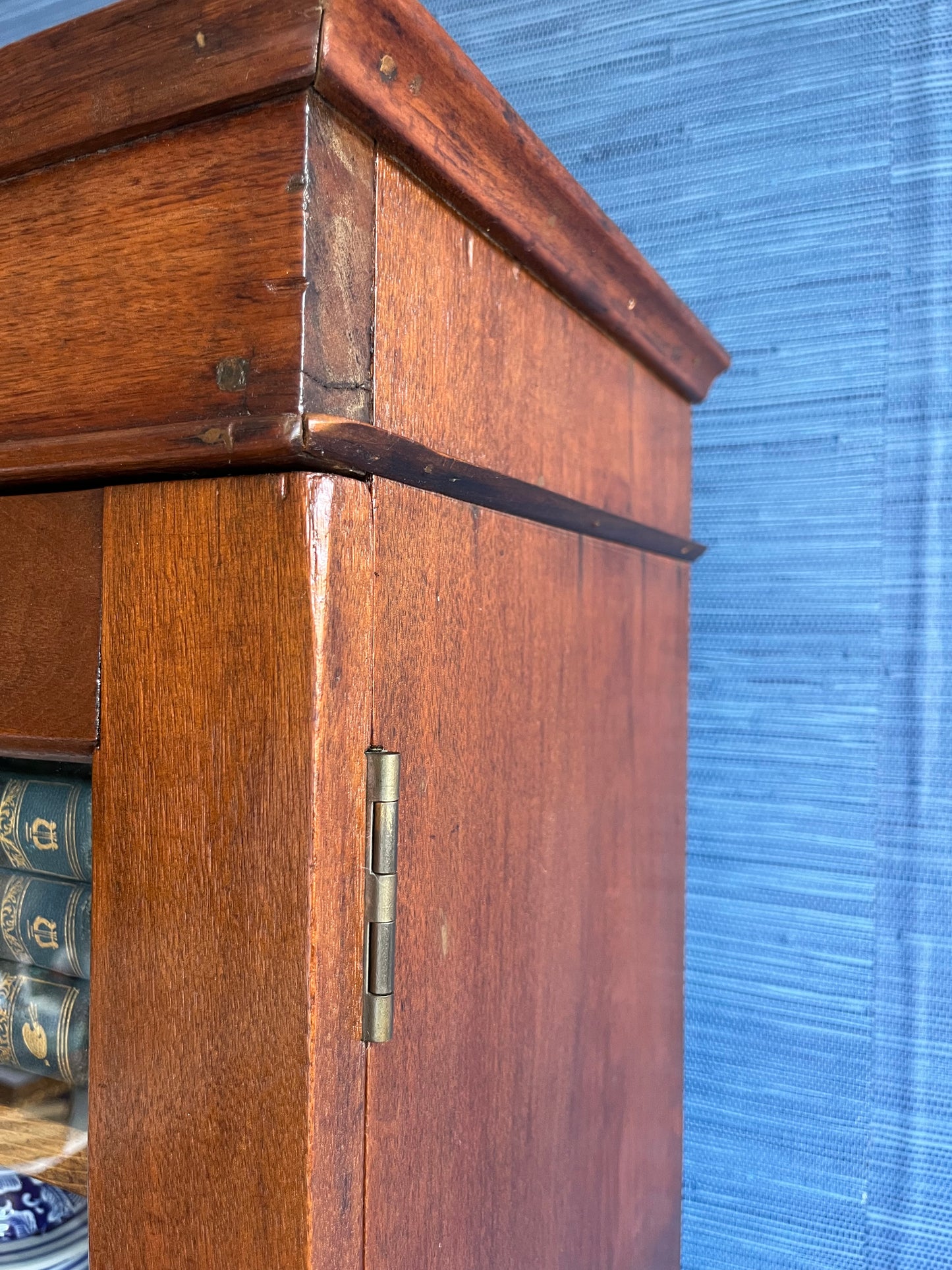 Rare Antique Hand Crafted Secretary Hutch Cabinet Federal Desk with Original Hand Blown Wavy Glass | Adjustable Shelves, Solid Walnut, Circa 1850s
