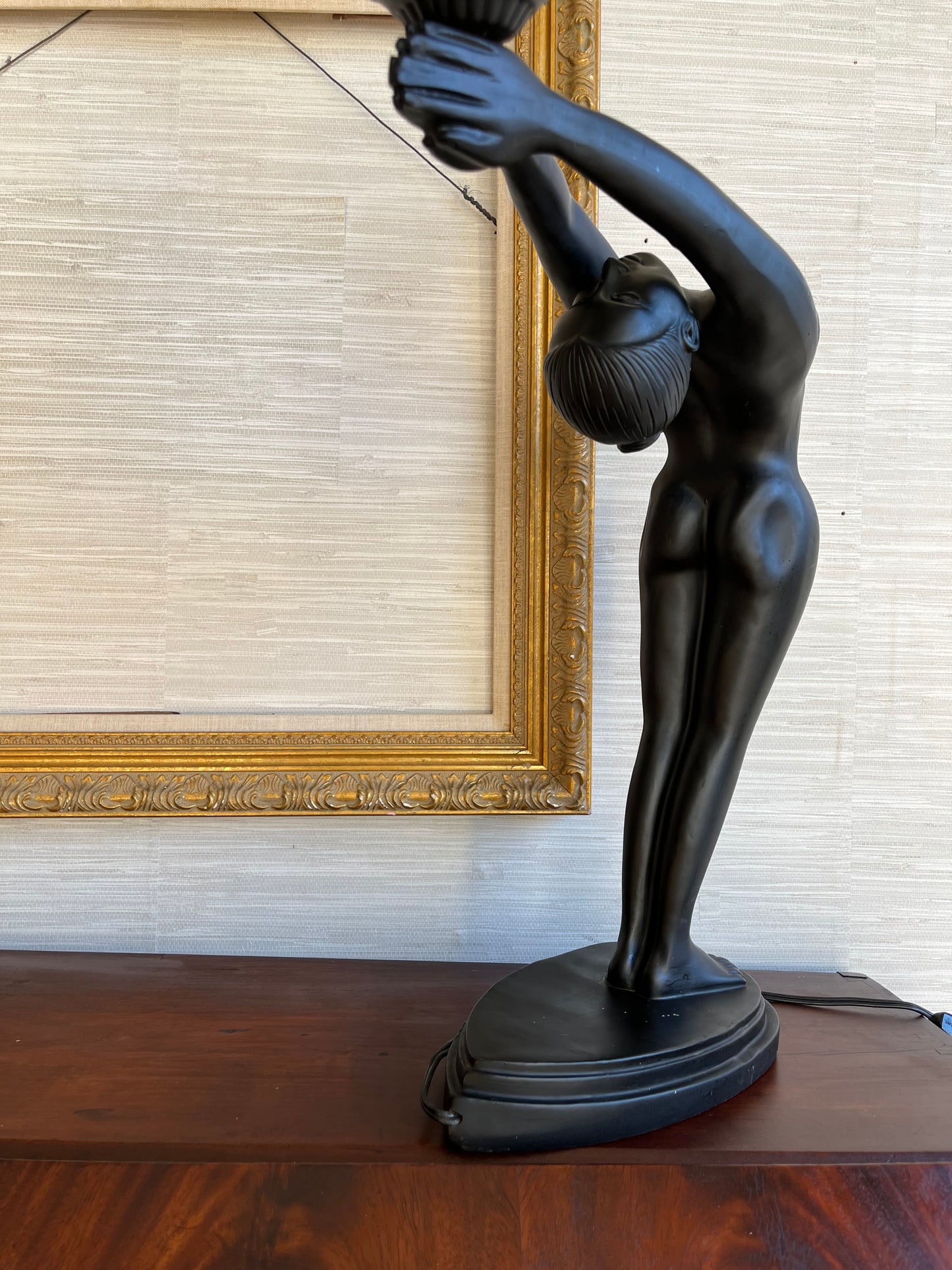 Vintage Art Deco Revival Nude Black Woman Stretching Globe Lamp – Le Verrier Style