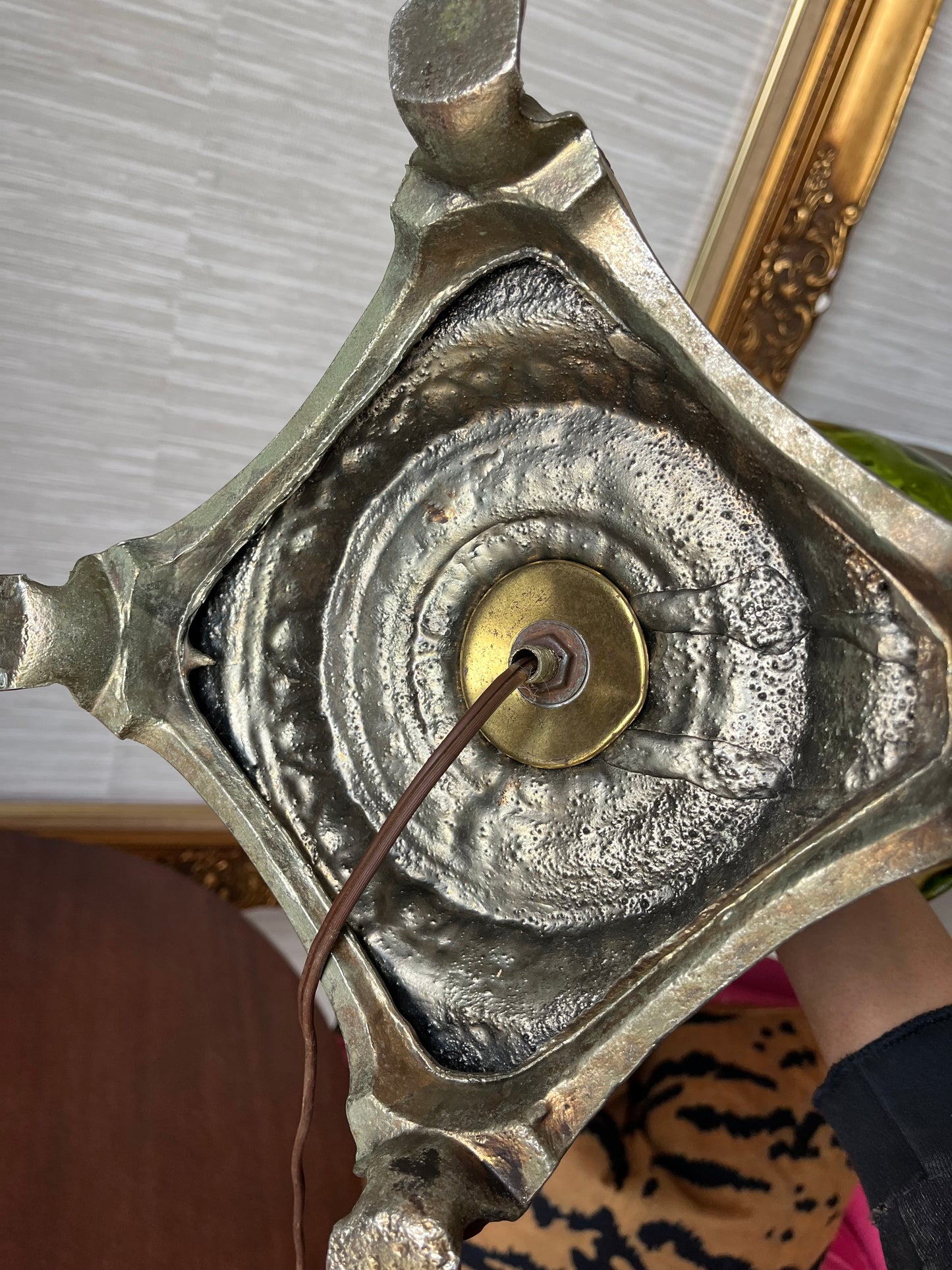 Beautiful Vintage Italian Empoli Green Glass Cherub Table Lamp