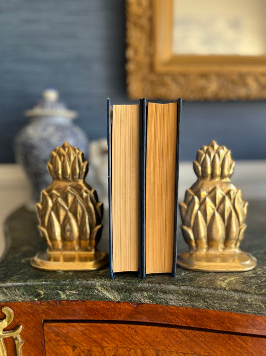 Vintage Solid Brass Pineapple Bookends | Hollywood Regency Palm Beach Decor
