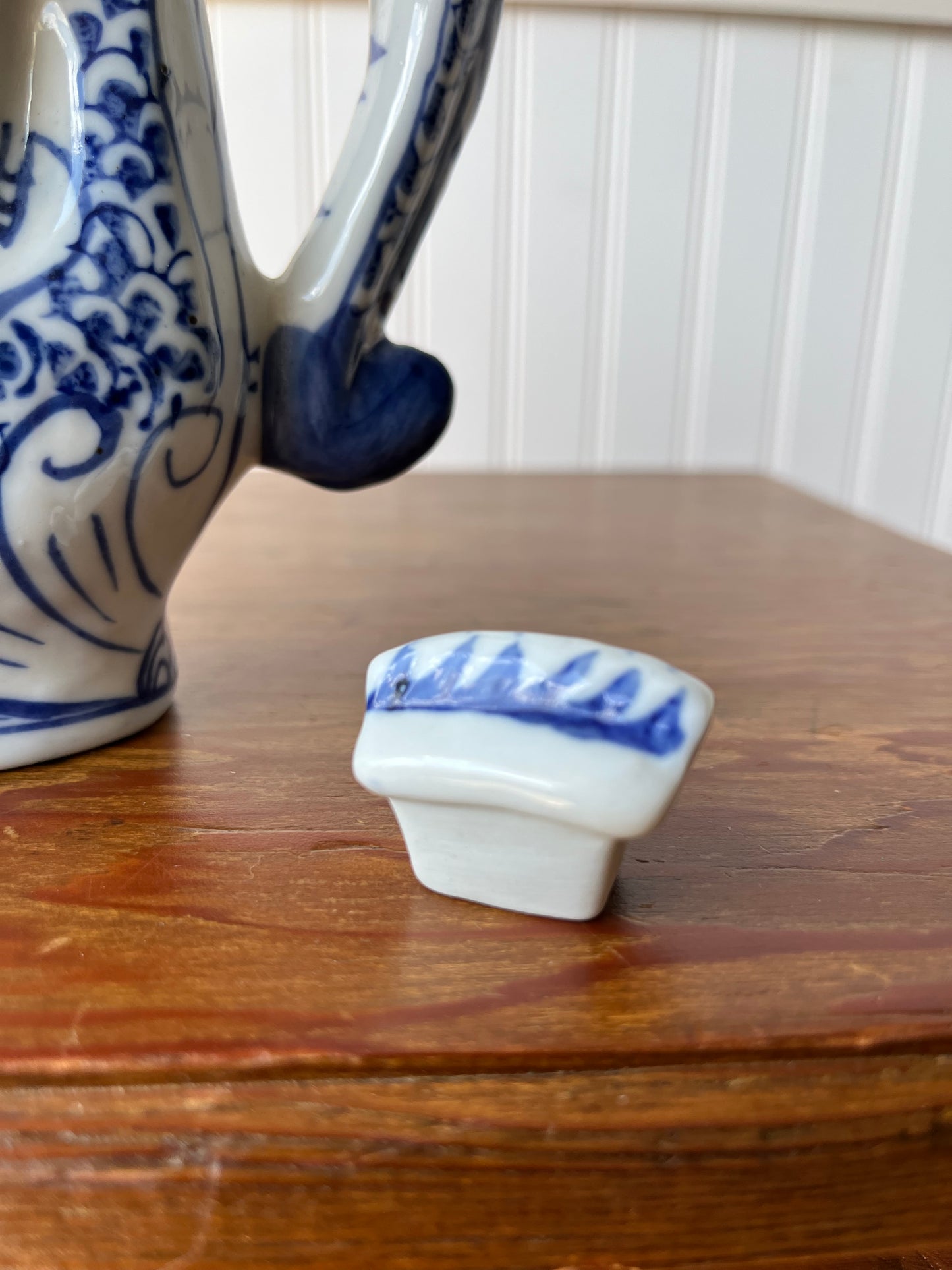 Vintage Hand Painted Blue and White Porcelain Chinese Dragon Teapot with Reign Mark