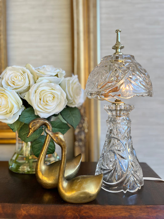 Gorgeous Vintage Cut Crystal Boudoir Table Lamp 13" Tall