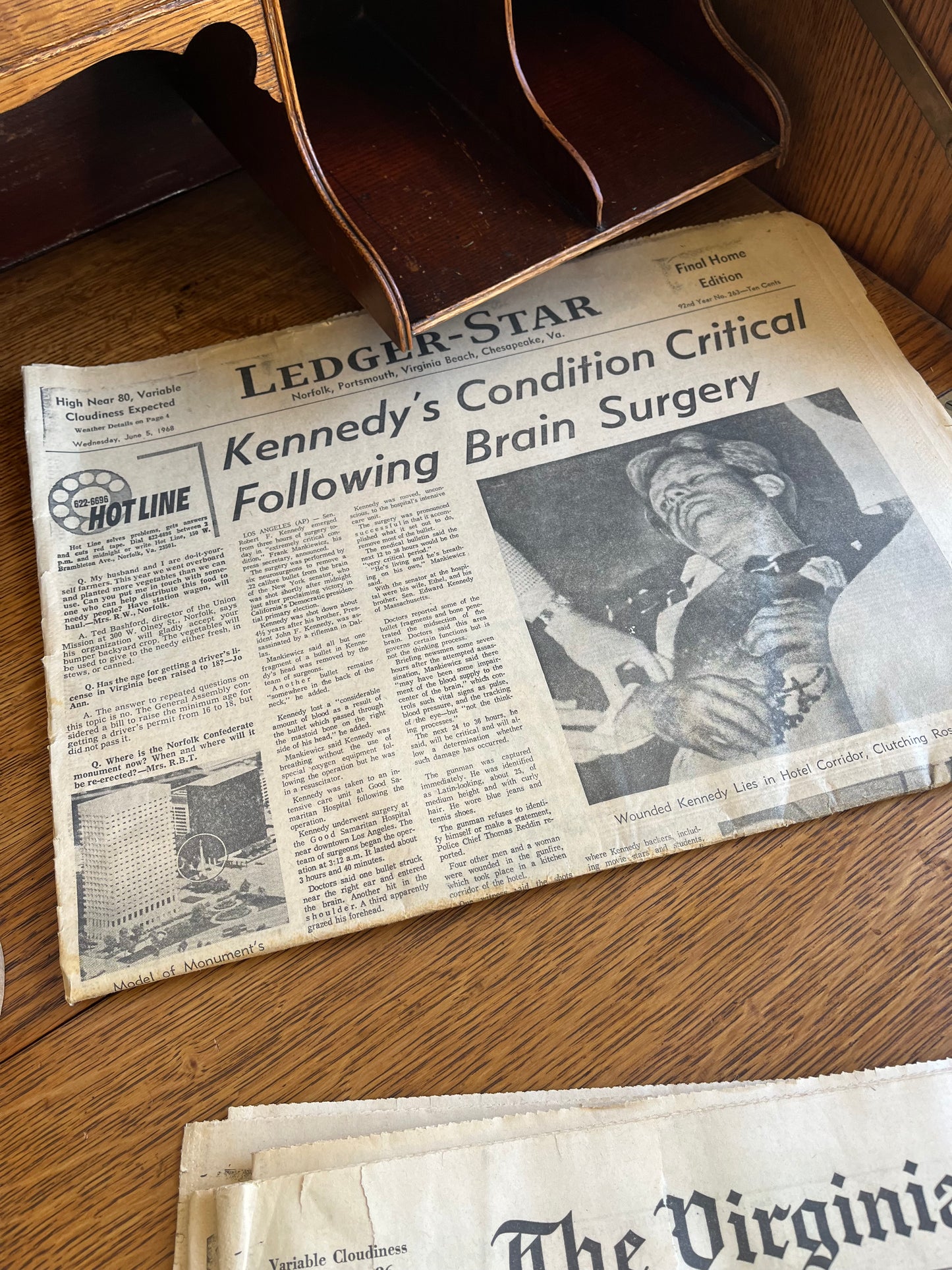 Stack of 1968 Virginia Pilot / Ledger Star JFK Assassination Newspapers