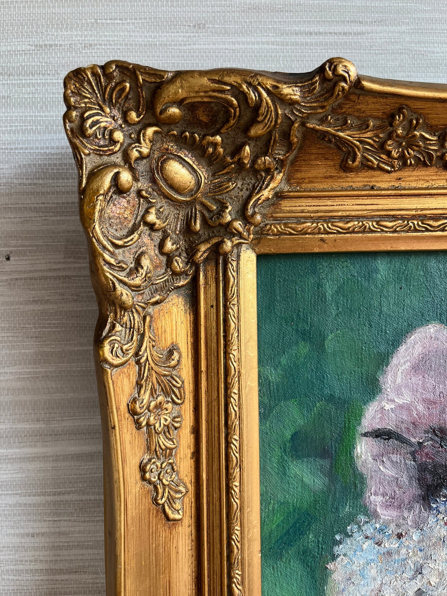 Vintage Portrait “Great Aunt Katherine” Original Painting Ornate Gold Wood Frame