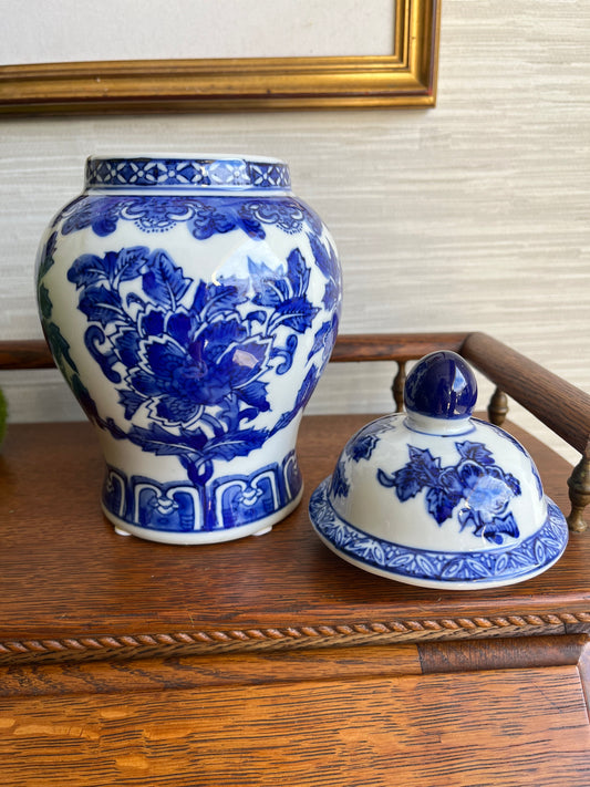 Blue and White Hand-Painted Ginger Jar