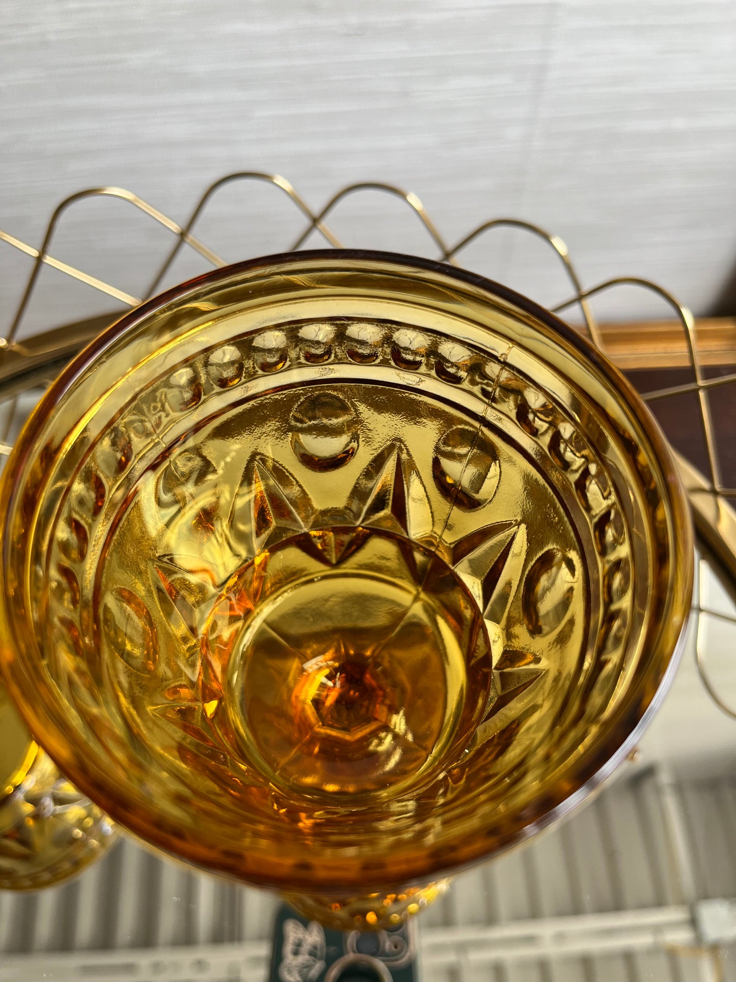 Indiana Glass Colony Park Lane Amber Water Goblet Glasses Set of 4