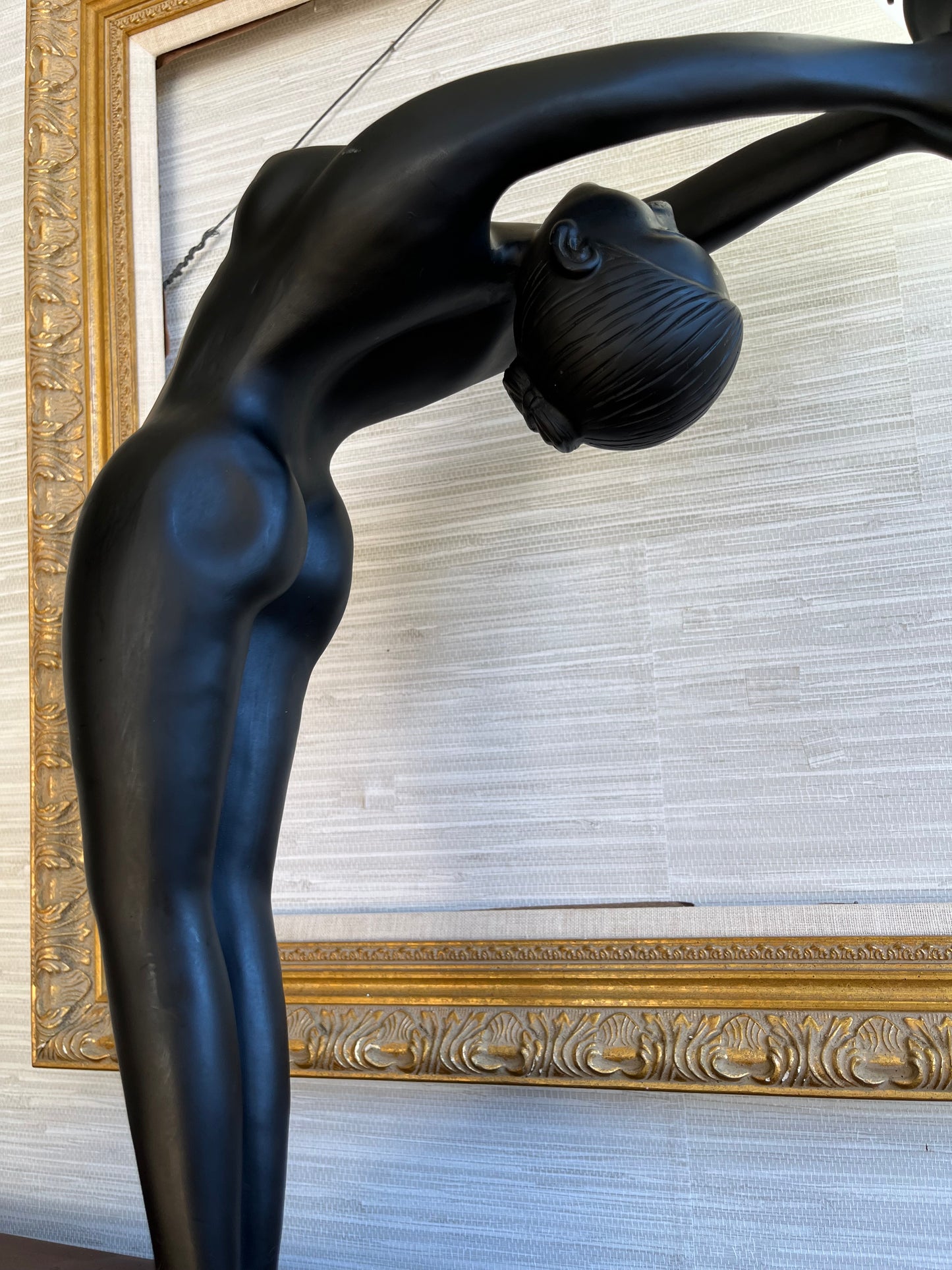 Vintage Art Deco Revival Nude Black Woman Stretching Globe Lamp – Le Verrier Style