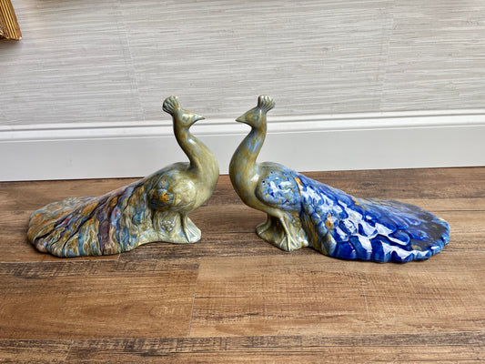 1970s Hand Painted Ceramic Peacock Pair