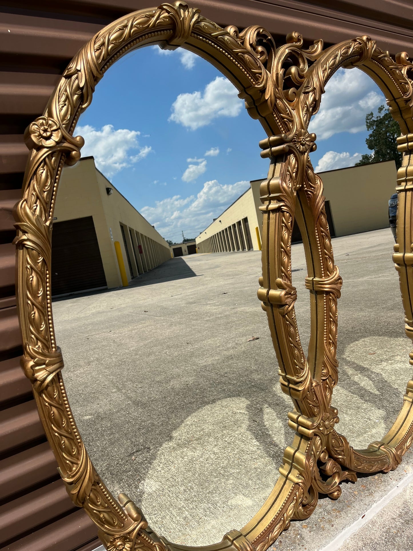 Vintage Triple Oval Ornate Gold Wall Mirror – Attributed to Bassett | Hollywood Regency French Provincial Style