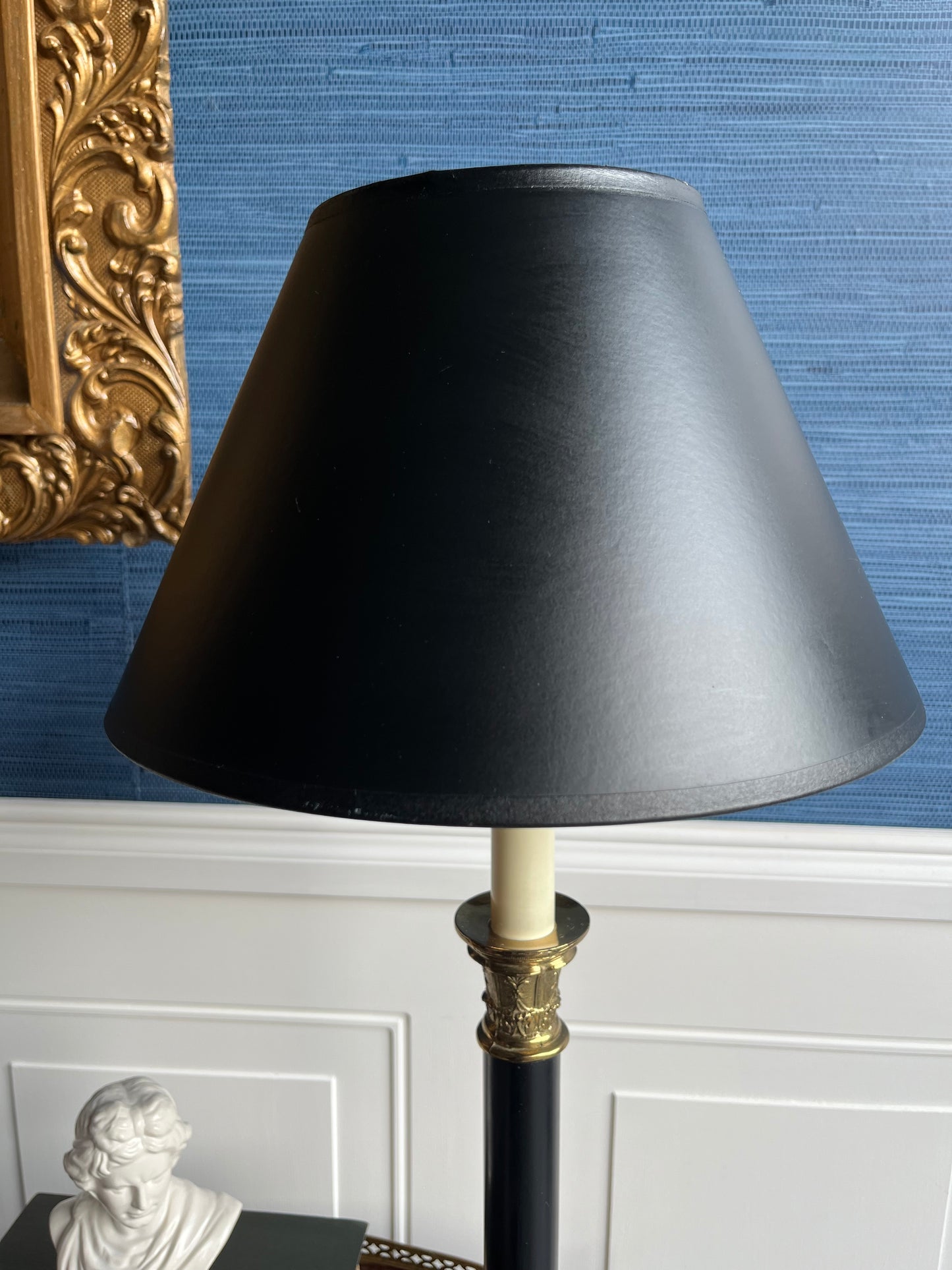 Vintage French Bouillotte-Style Table Lamp – Black Shade & Ornate Neoclassical Base