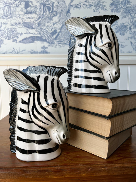 Vintage Pair of Fitz and Floyd Hand Painted Ceramic Zebra Bookends
