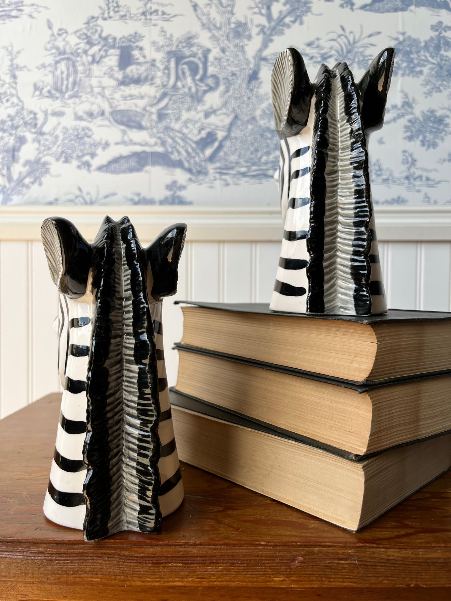 Vintage Pair of Fitz and Floyd Hand Painted Ceramic Zebra Bookends