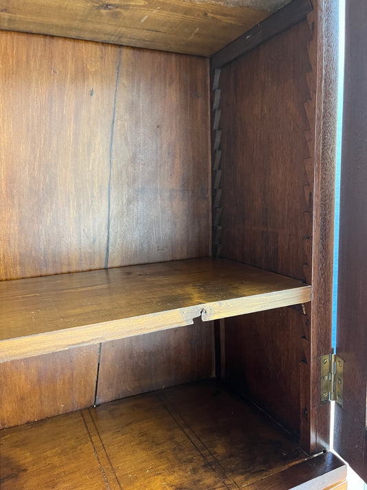 Rare Antique Hand Crafted Secretary Hutch Cabinet Federal Desk with Original Hand Blown Wavy Glass | Adjustable Shelves, Solid Walnut, Circa 1850s