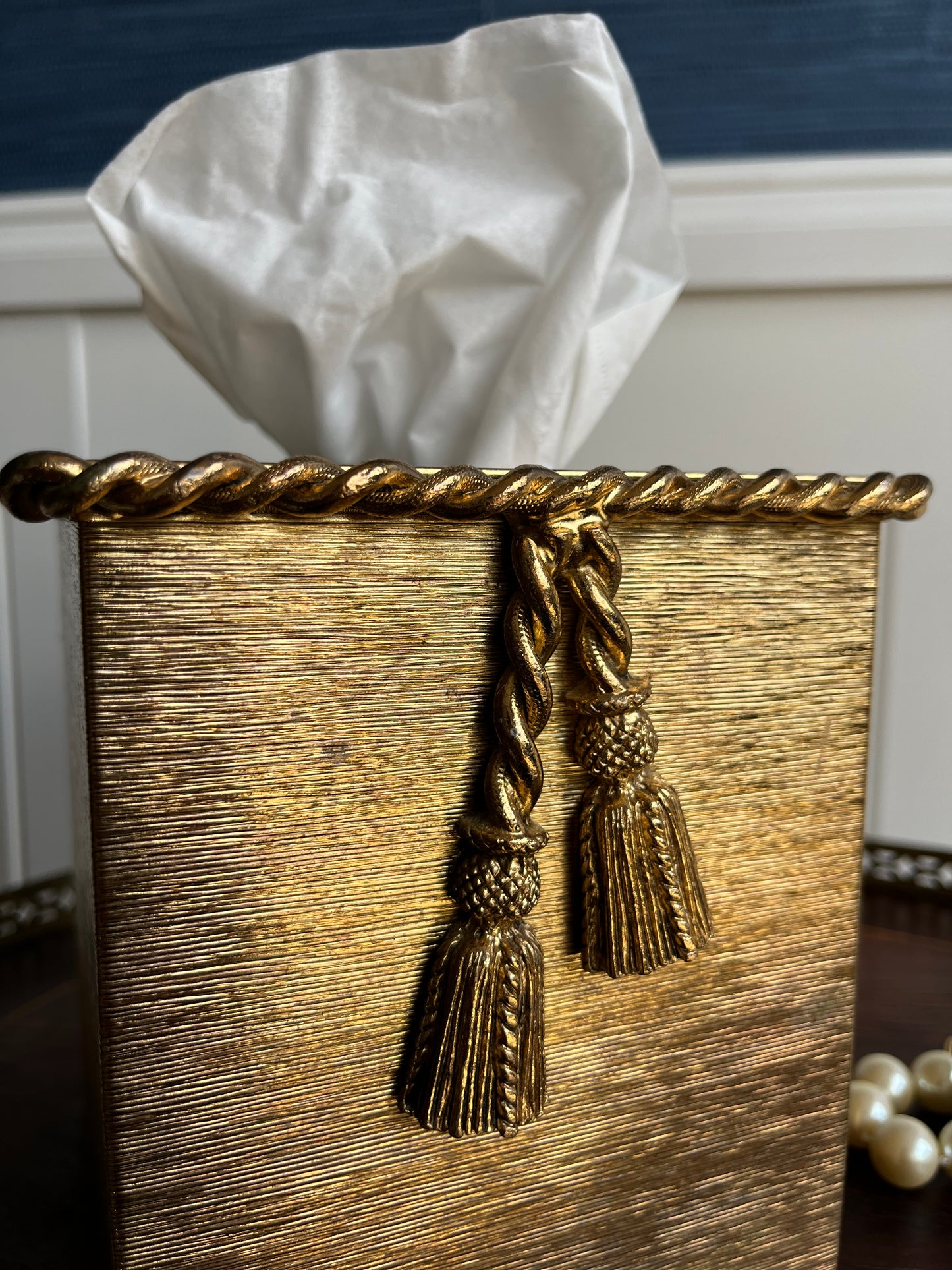 Vintage Brass Ribbon Tissue Box Cover by Stylebuilt – Made in USA