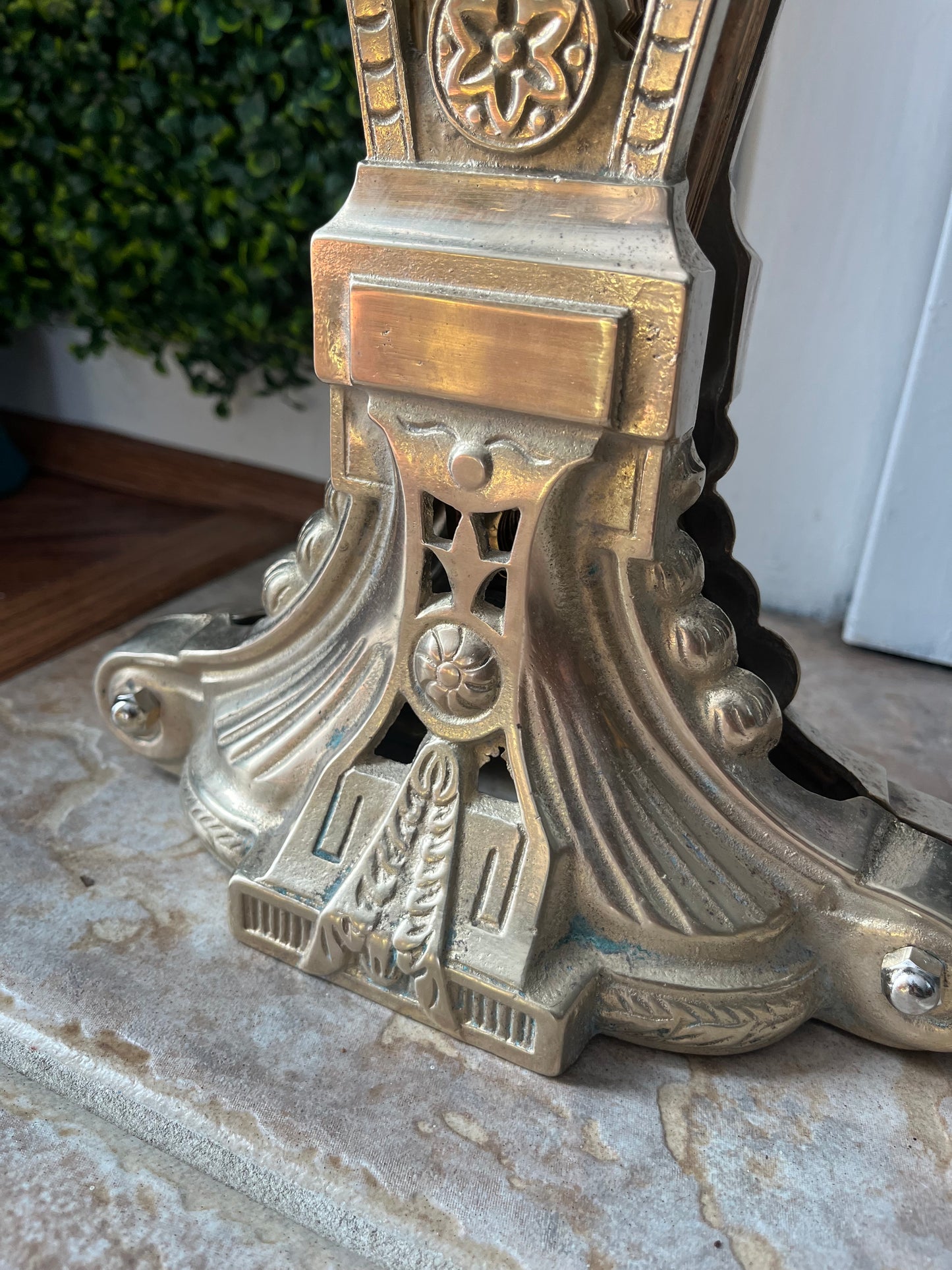 1920s Cameo Victorian Style Brass Peacock Fireplace Folding Fan Screen
