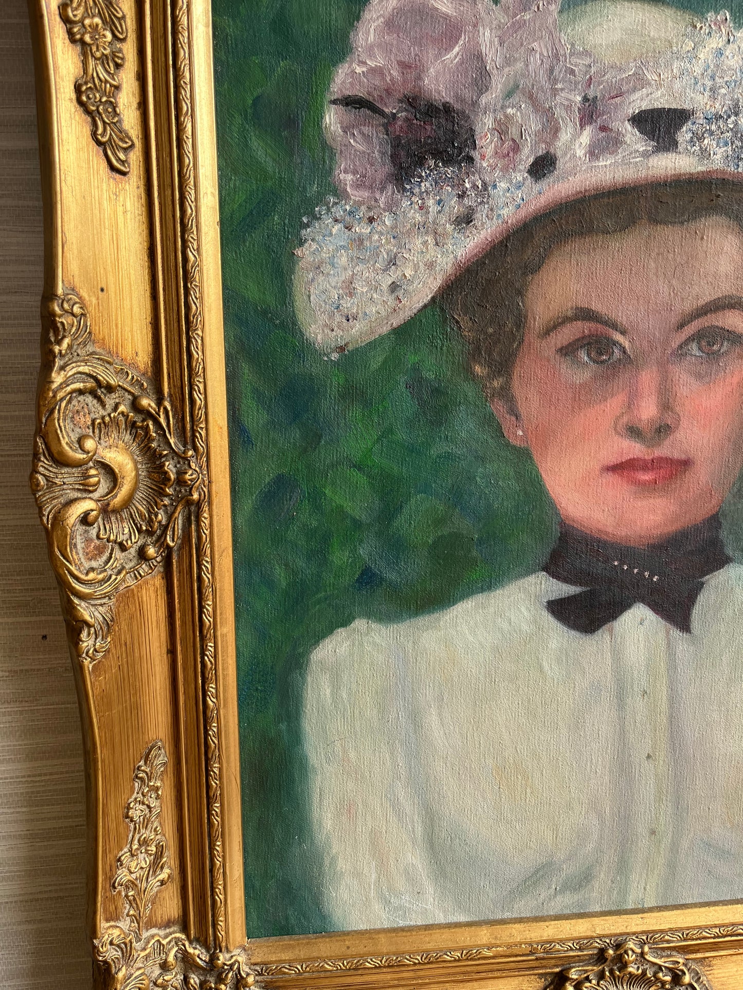Vintage Portrait “Great Aunt Katherine” Original Painting Ornate Gold Wood Frame