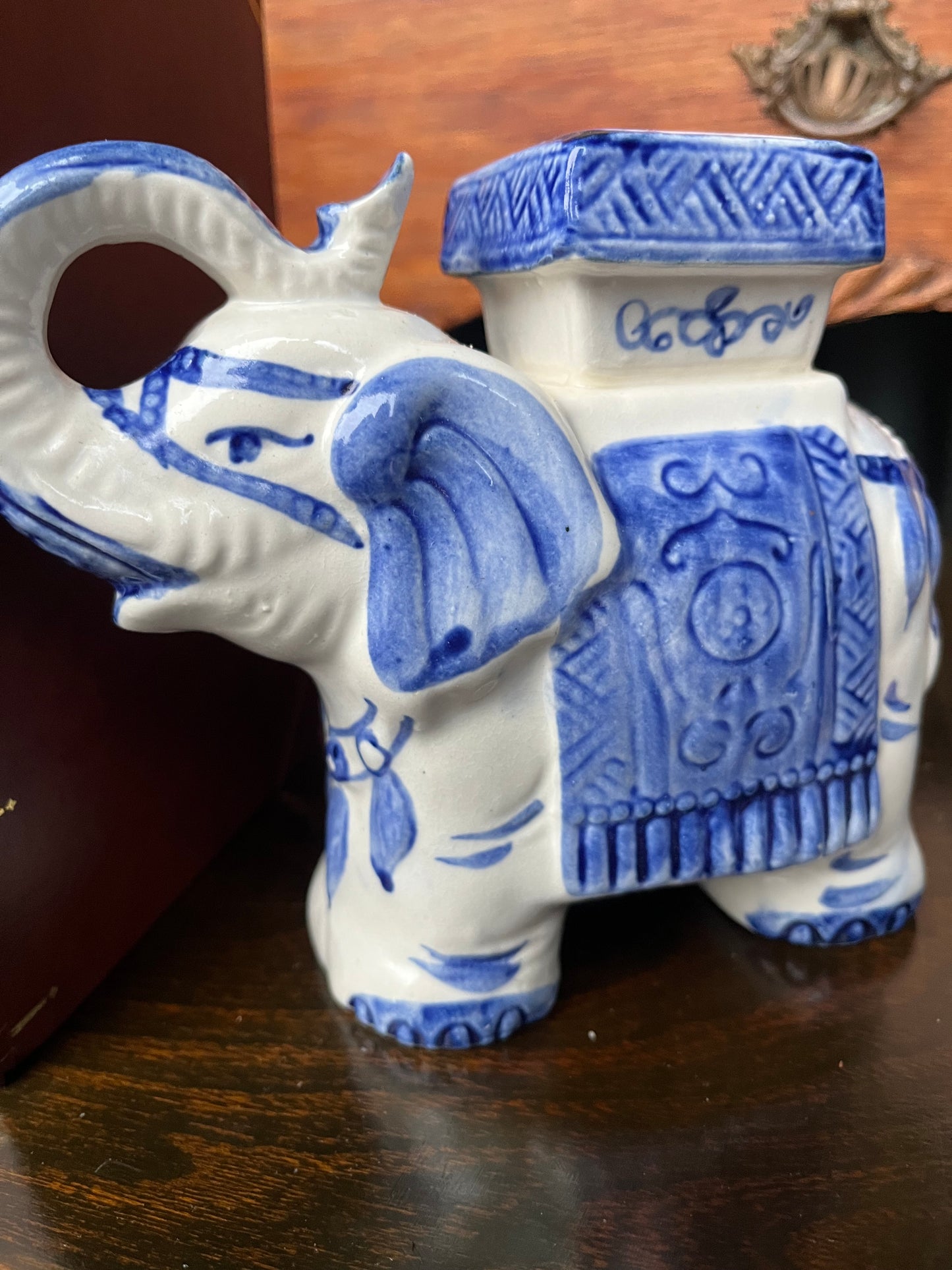 Vintage Blue & White Elephant Figurine