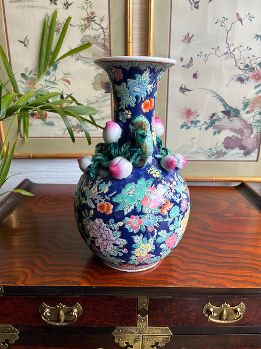 Beautiful 20th Century Chinese Style Floral Majolica Decorative Vase