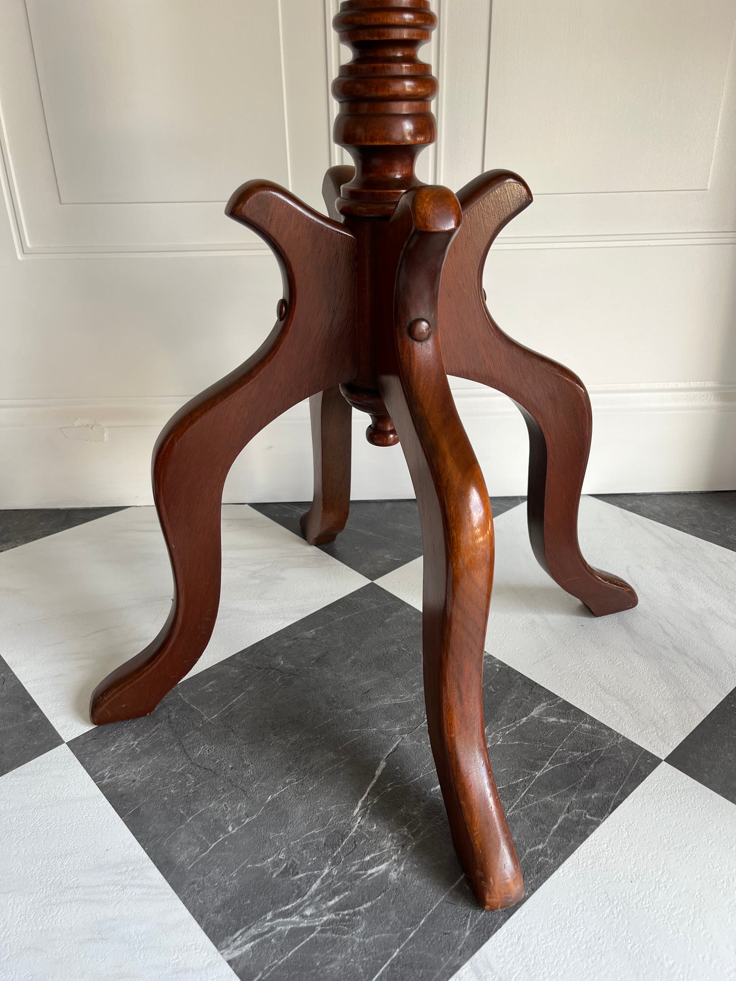 Italian Marble & Mahogany Pedestal Table – Vintage 1950s Plant or Display Stand