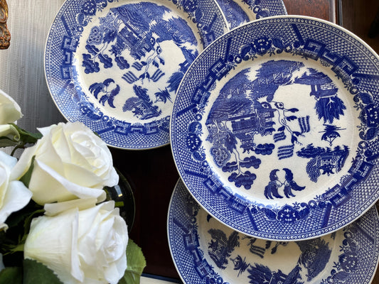 Vintage Japanese Blue Willow Pattern Dinner 9.5” Plate Set of 4 | Grandmillennial