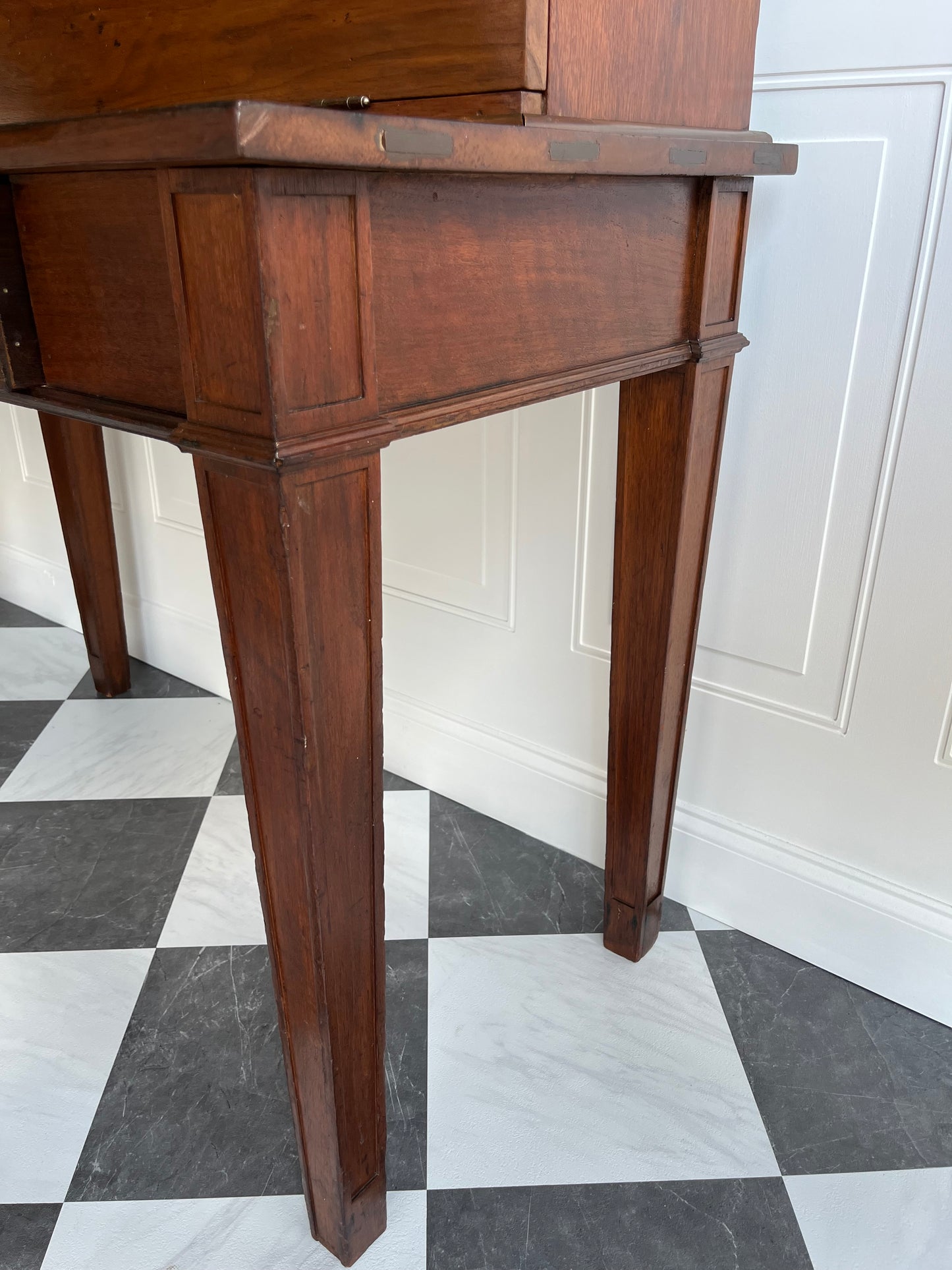 Rare Antique Hand Crafted Secretary Hutch Cabinet Federal Desk with Original Hand Blown Wavy Glass | Adjustable Shelves, Solid Walnut, Circa 1850s