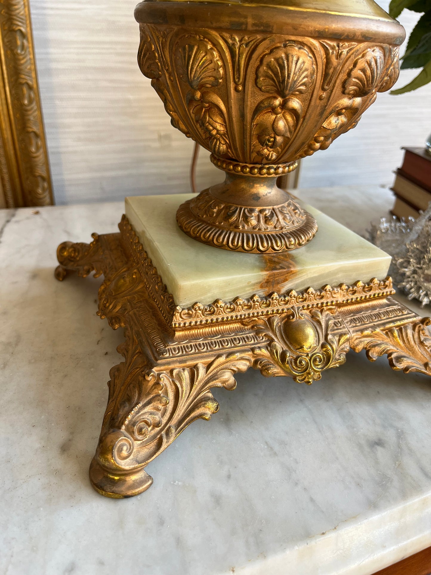 Antique Victorian Parlor Brass Banquet Gone With The Wind Hand Painted Floral Electrified Oil Lamp circa late 1800s