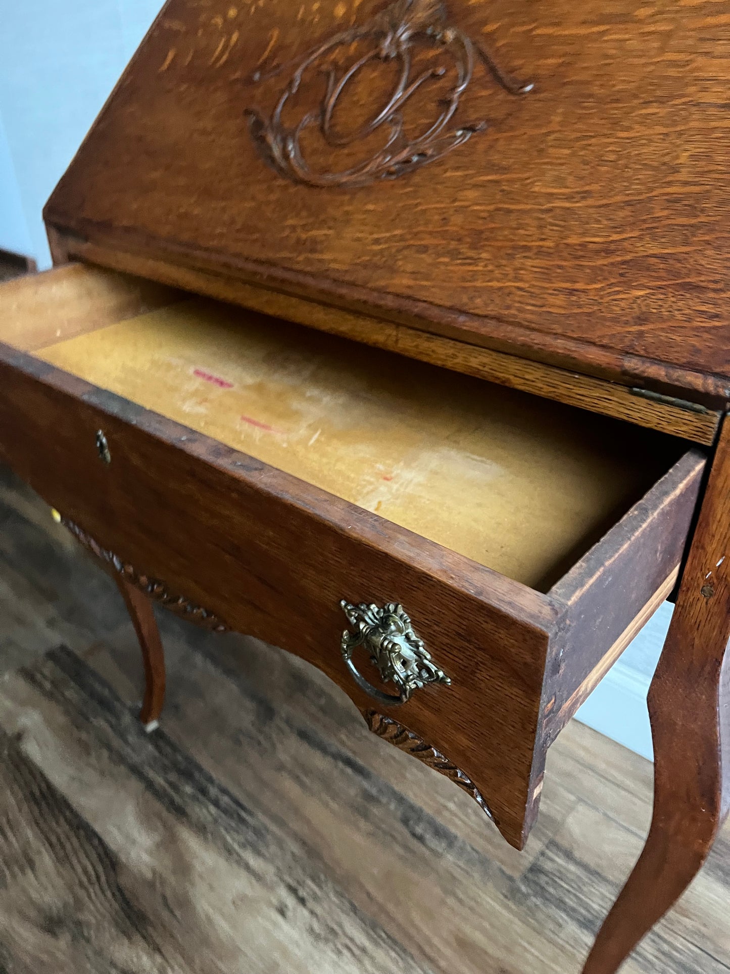 Petite Antique Early American 1900s Oak Secretary Desk