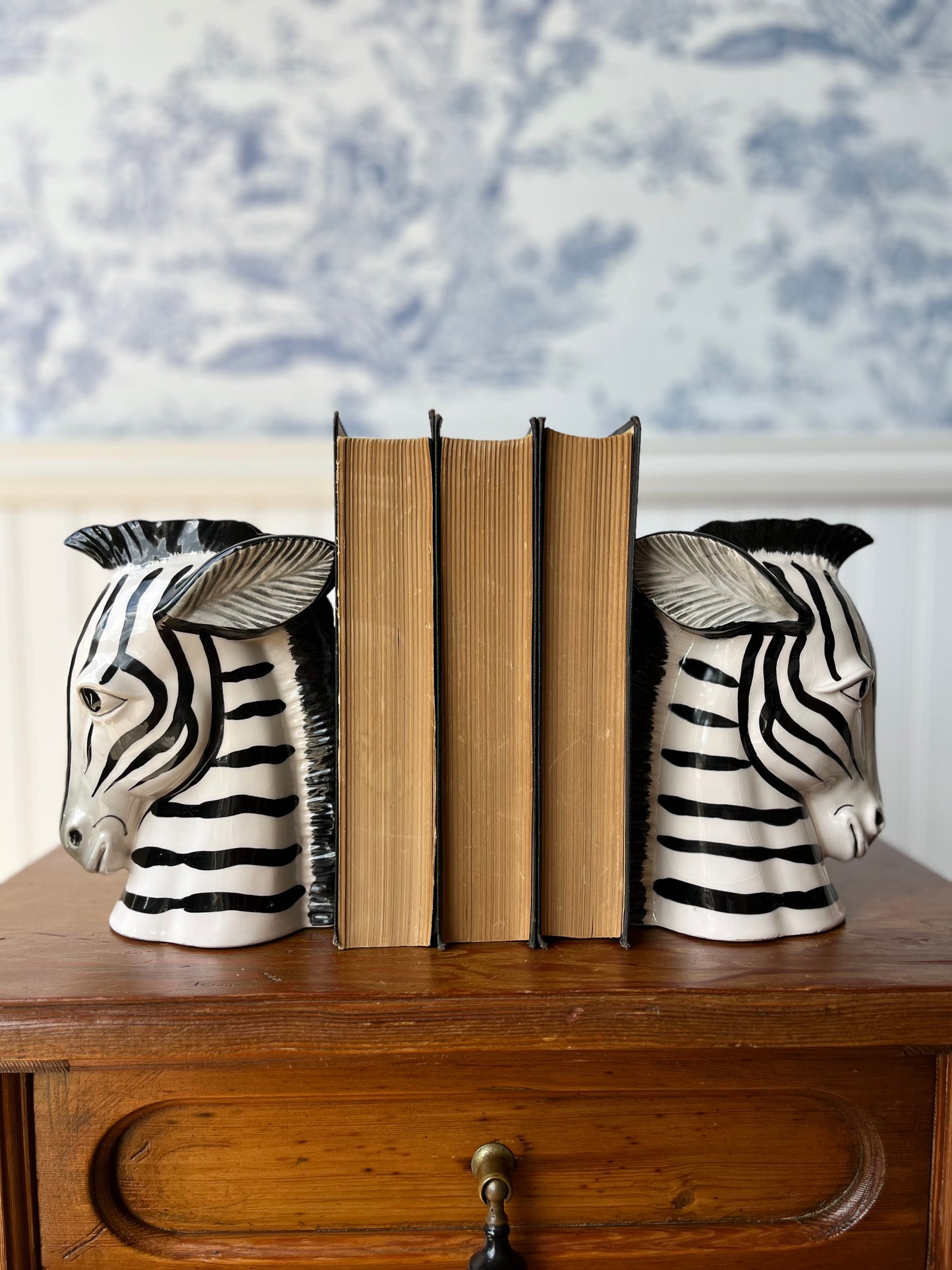 Vintage Pair of Fitz and Floyd Hand Painted Ceramic Zebra Bookends