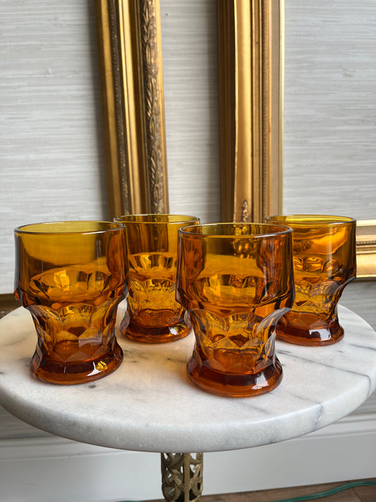 Vintage MCM Georgian Anchor Hocking Viking Amber Tumblers Drinking Glasses Set of 4