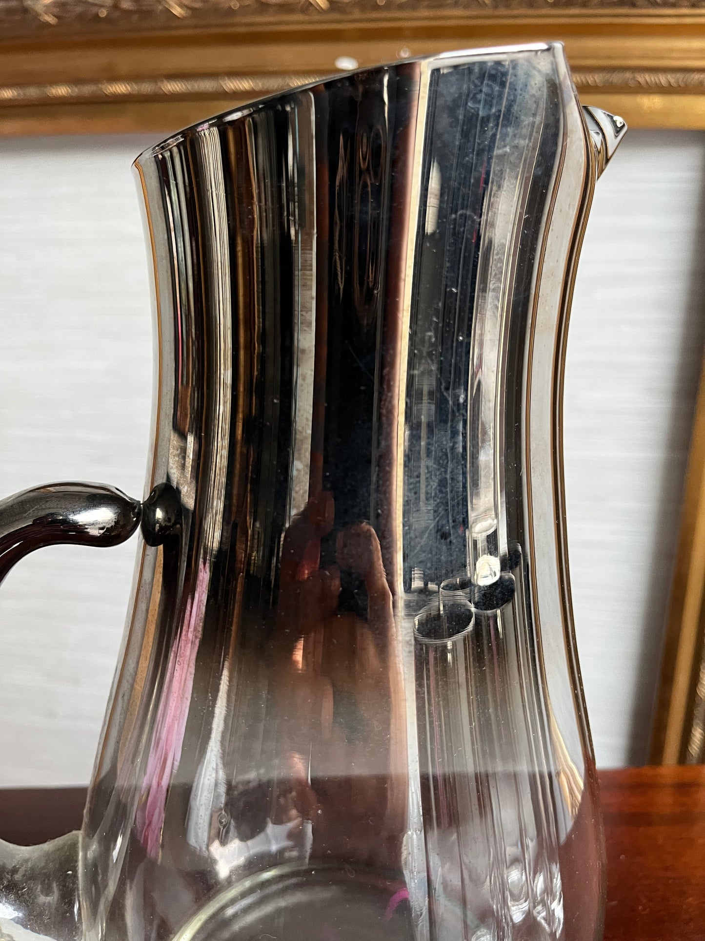 Dorothy Thorpe Style Mid Century Silver Fade Pitcher & Six Highball Glasses