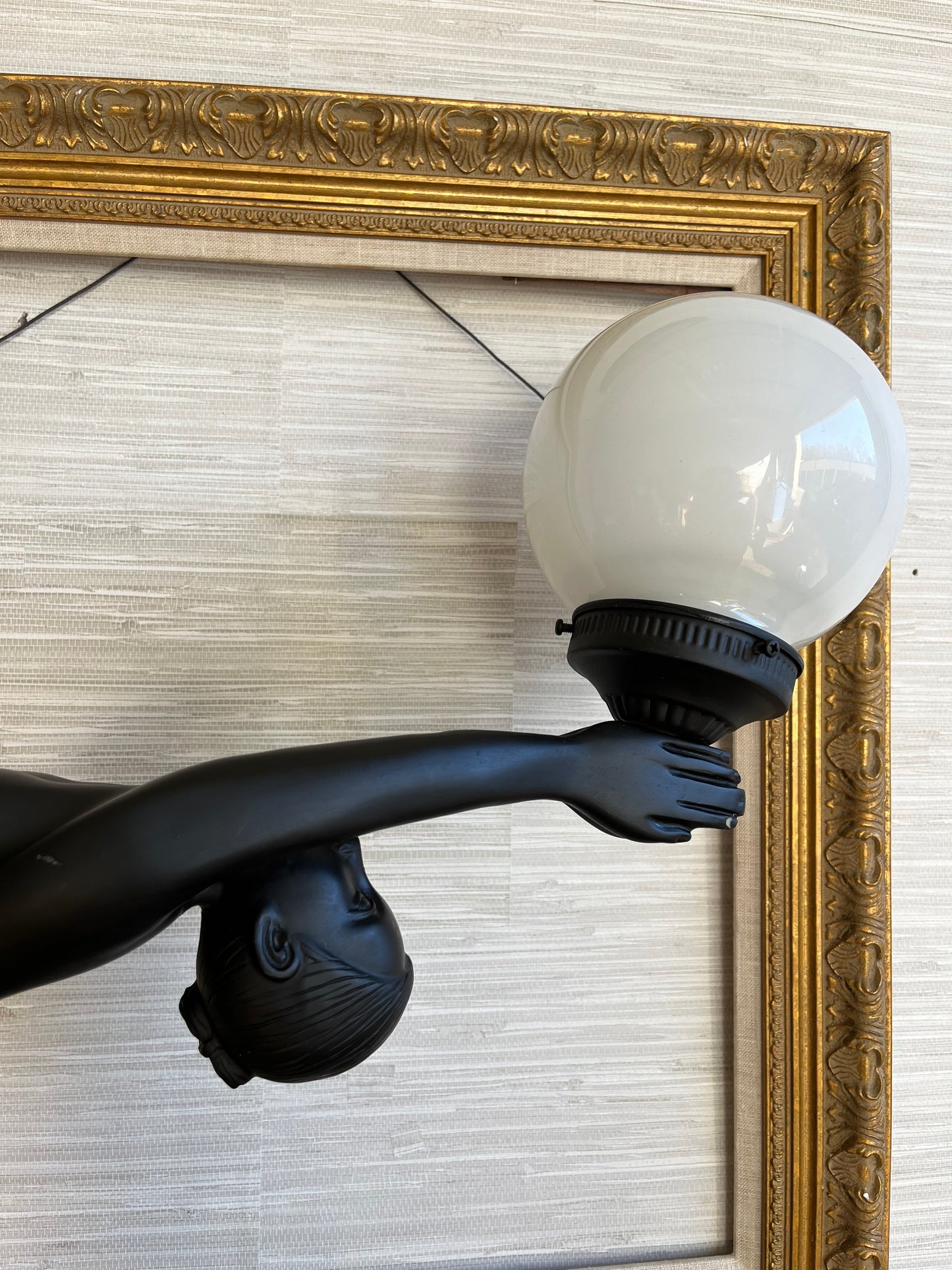 Vintage Art Deco Revival Nude Black Woman Stretching Globe Lamp – Le Verrier Style