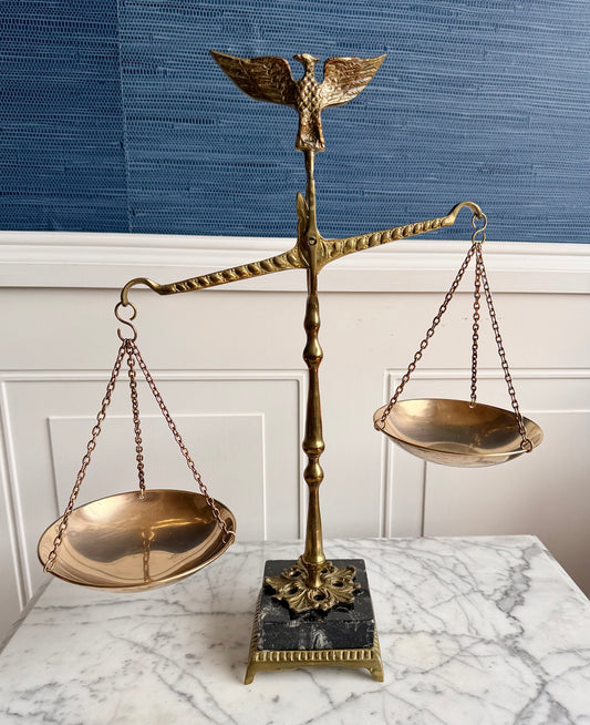Vintage Brass Eagle Federal Style Scale on Black Marble Base | Decorative Justice Scales | Library or Law Office Decor
