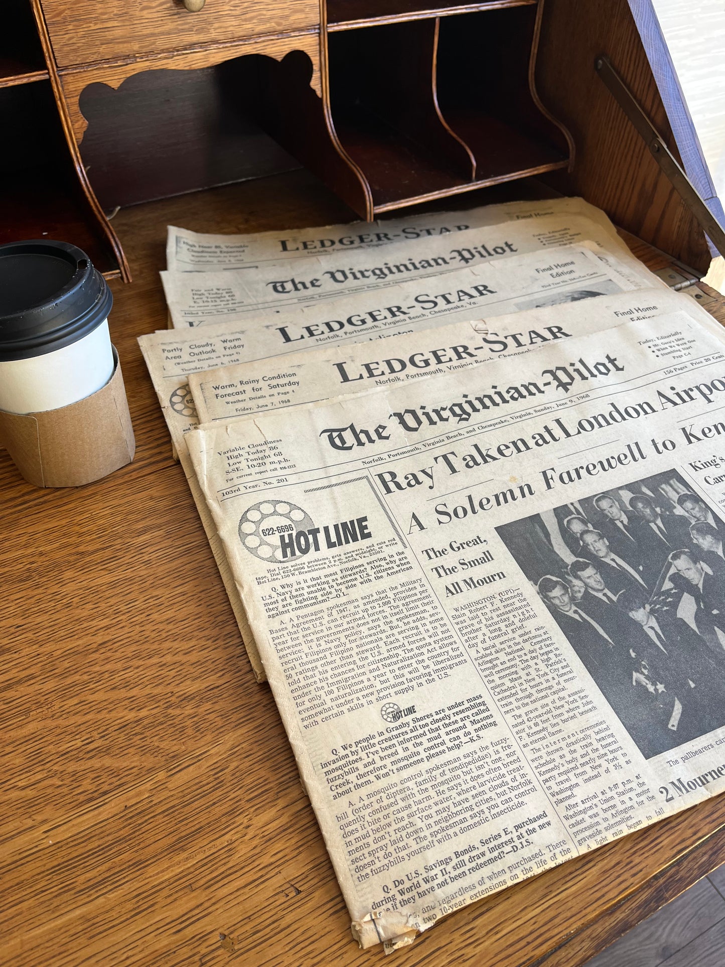 Stack of 1968 Virginia Pilot / Ledger Star JFK Assassination Newspapers