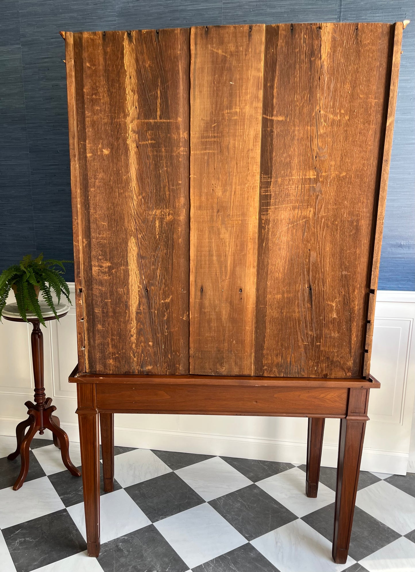 Rare Antique Hand Crafted Secretary Hutch Cabinet Federal Desk with Original Hand Blown Wavy Glass | Adjustable Shelves, Solid Walnut, Circa 1850s