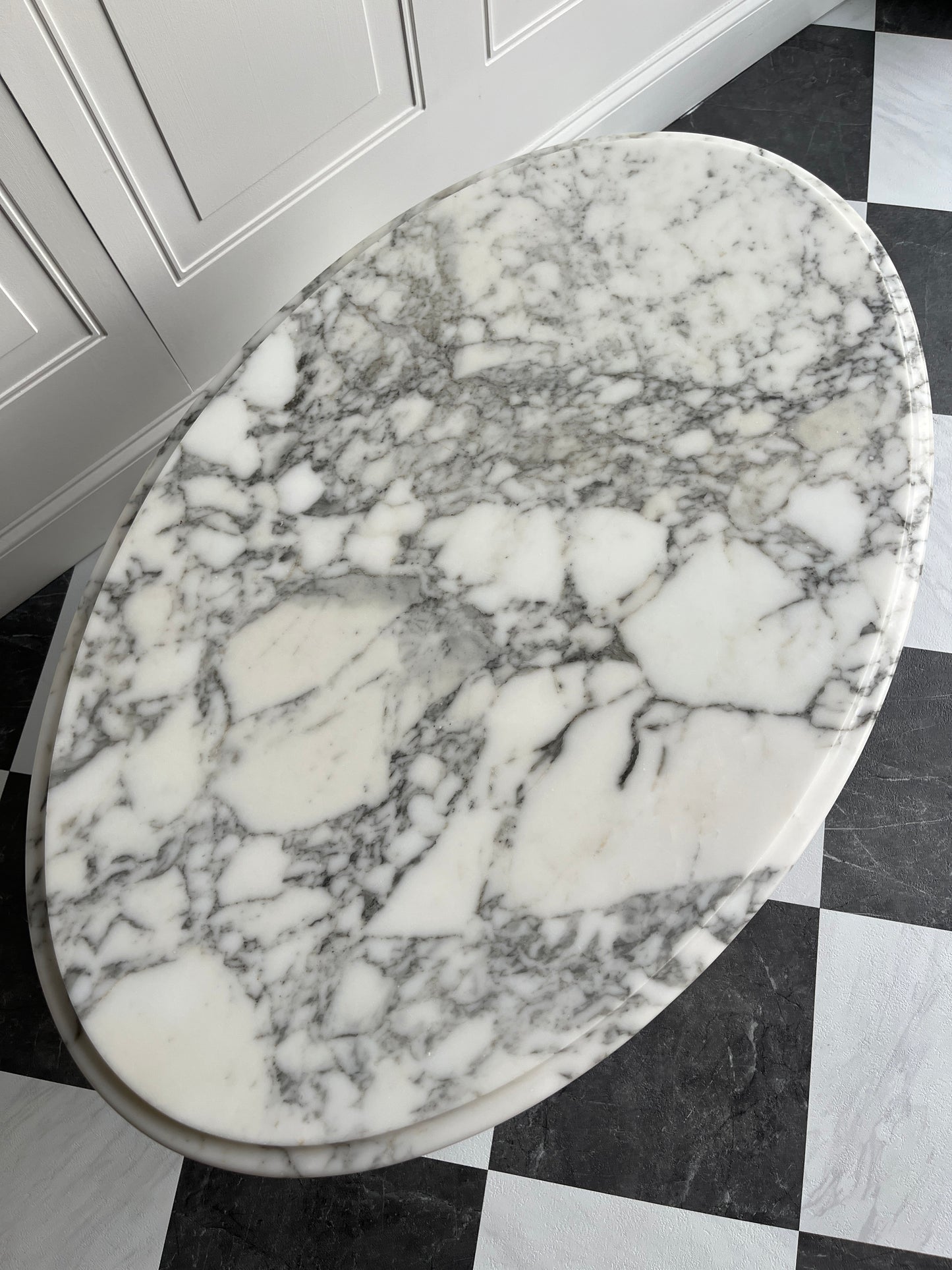 Vintage Italian Marble Top Floral Carved Mahogany Coffee Table | Mid Century Victorian Revival