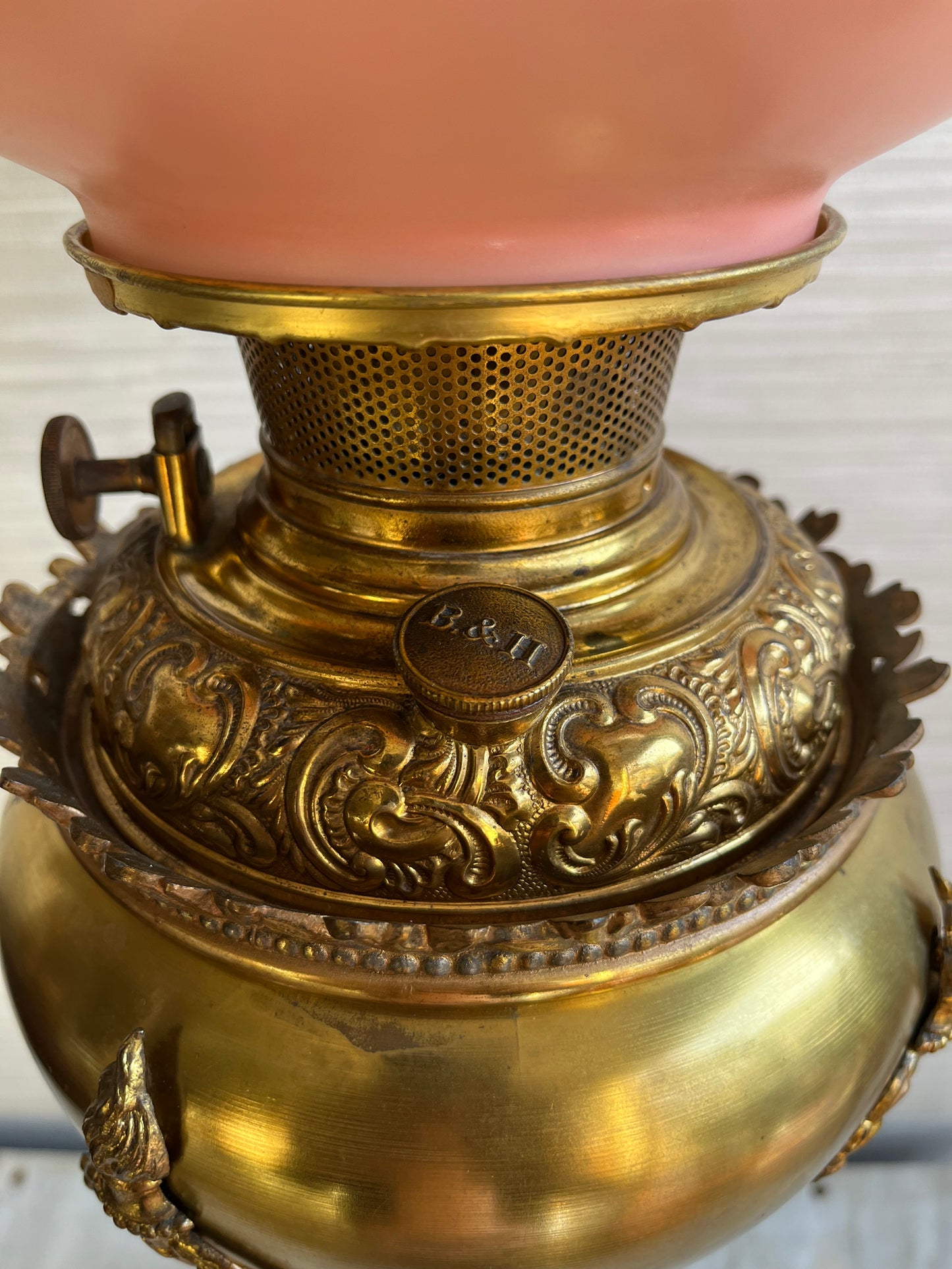 Antique Victorian Parlor Brass Banquet Gone With The Wind Hand Painted Floral Electrified Oil Lamp circa late 1800s